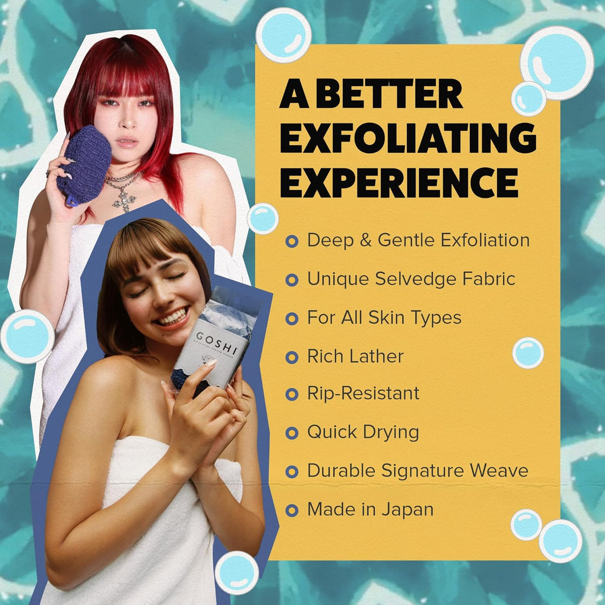 GOSHI Exfoliating Shower Sponge - Rip-Resistant, Rapid-Drying Exfoliating Bath Sponge for All Skin