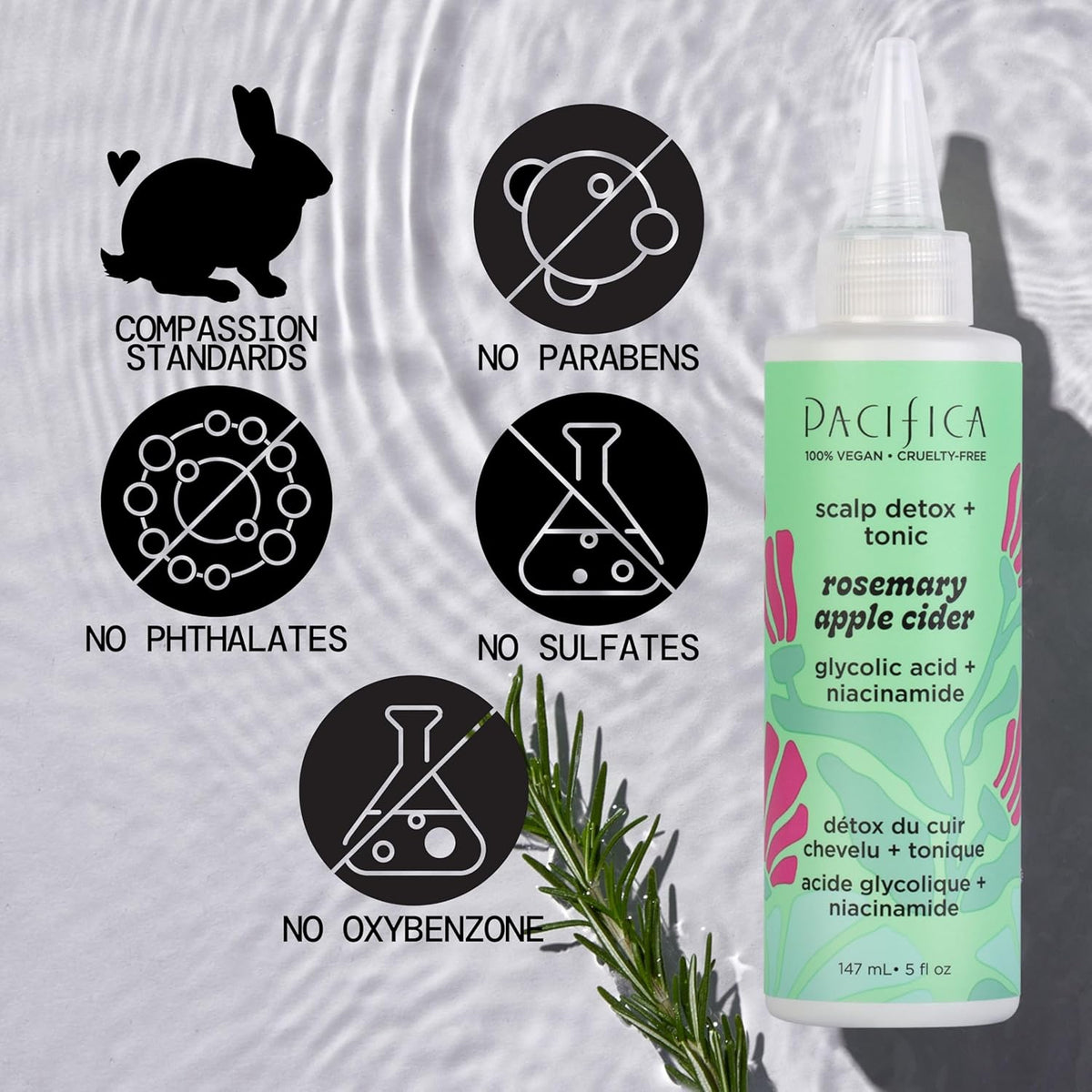 Pacifica Scalp Detox Tonic – Rosemary Apple Cider Scalp Exfoliator, Apple Cider Vinger Hair Rinse