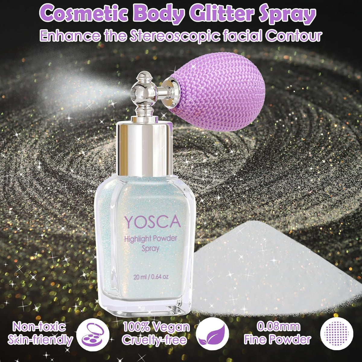 Yosca Body Glitter Spray, 30ML Loose Body Shimmer Powder Iridescent Hair Spray White Glitter