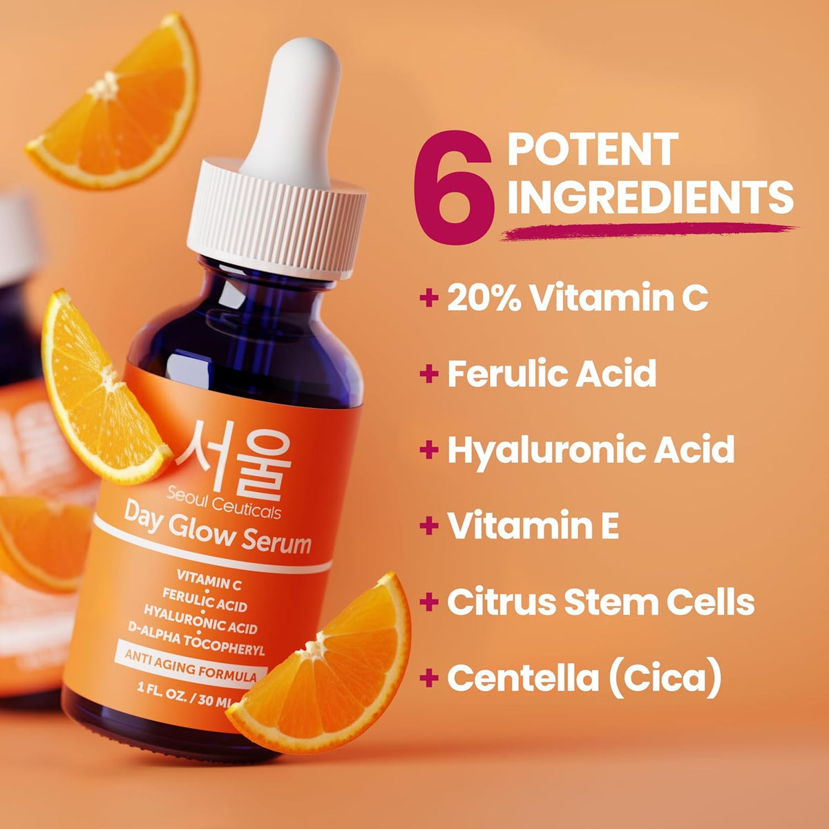 SeoulCeuticals Korean Skin Care 20% Vitamin C Hyaluronic Acid Serum + CE Ferulic Acid - Potent Anti