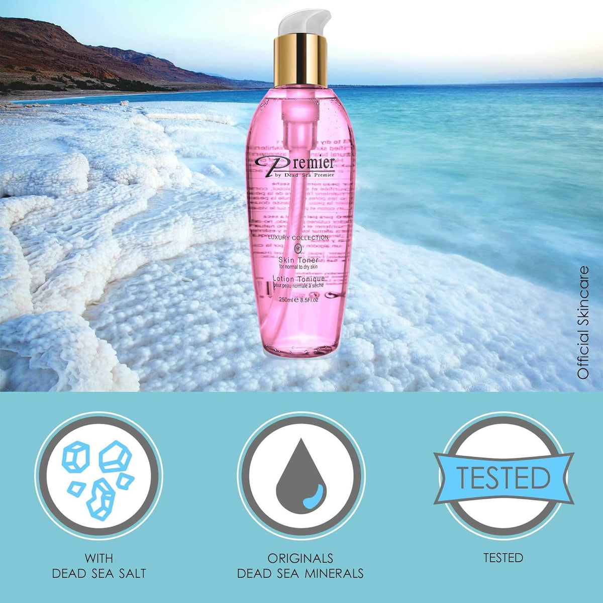 Premier Dead Sea Skin Toner Normal To Oily Skin, pH 5.5 balancing, alcoholic cleanser that is mild
