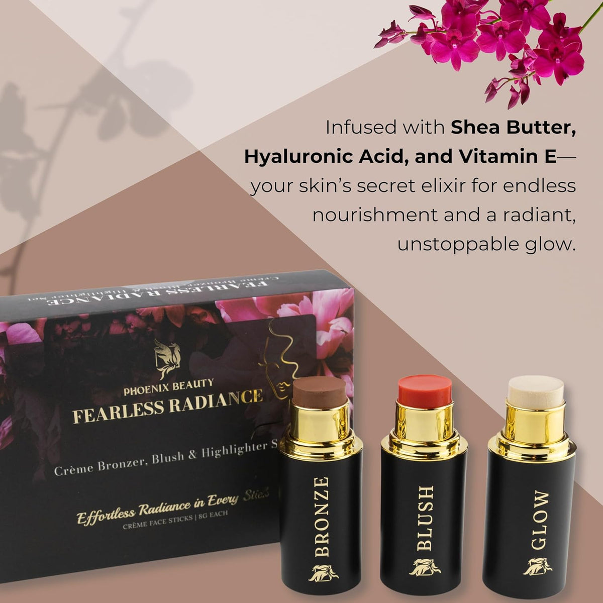Cream Contour Stick Set – Blush, Bronzer & Highlighter Trio | Hydrating, Buildable, High-Pigment