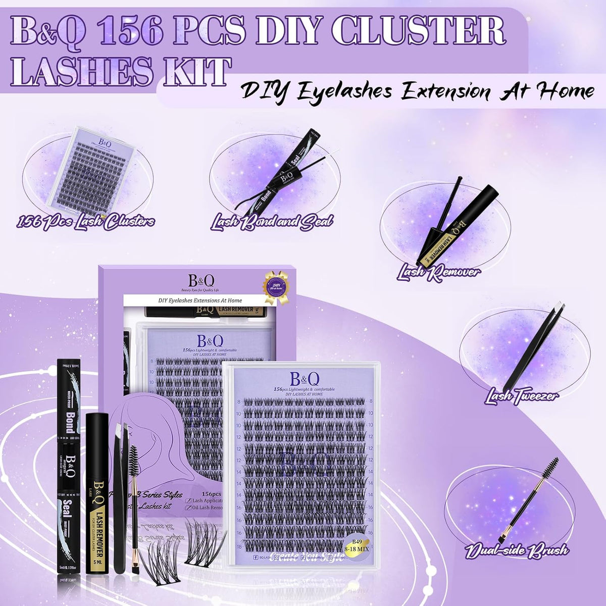 Lash Extension Kit B49 Eyelash Extension Kit B&Qaugen DIY Lash Extension Kit 156 PCS Lash Clusters