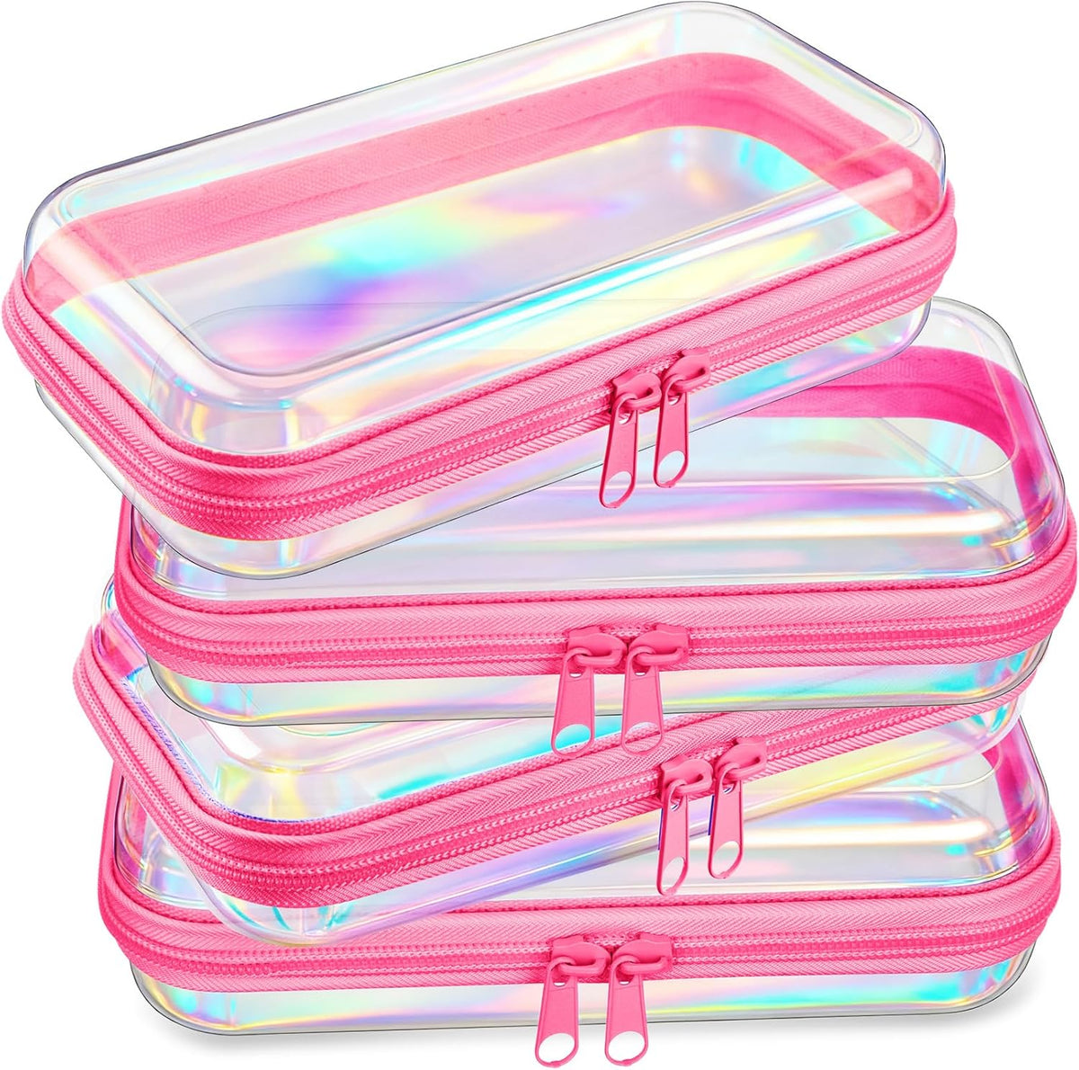 Hoolerry 4 Pcs Hard Clear Zipper Case Makeup Bags Plastic Pencil Pouch Transparent Storage Box