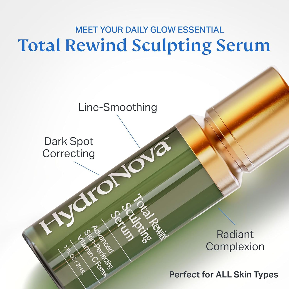 HYDRONOVA Total Rewind Sculpting Serum 1 fl oz | Line-Smoothing, Dark Spot Corrector | Vitamin C