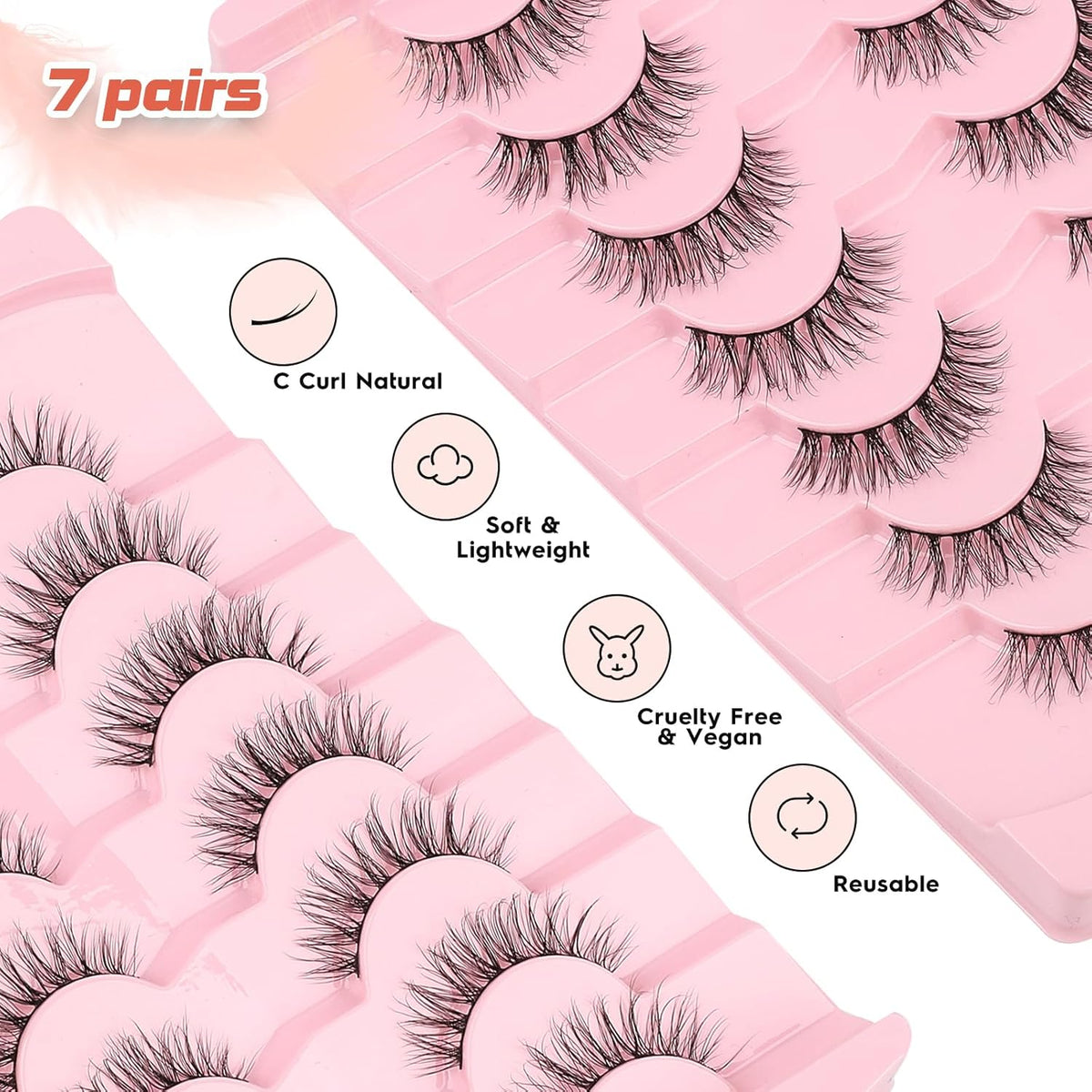 Lashes Natural Wispy Eyelashes 15mm Strip Lashes Pack False Eyelashes 0.1MM Thin Band C Curl Eye