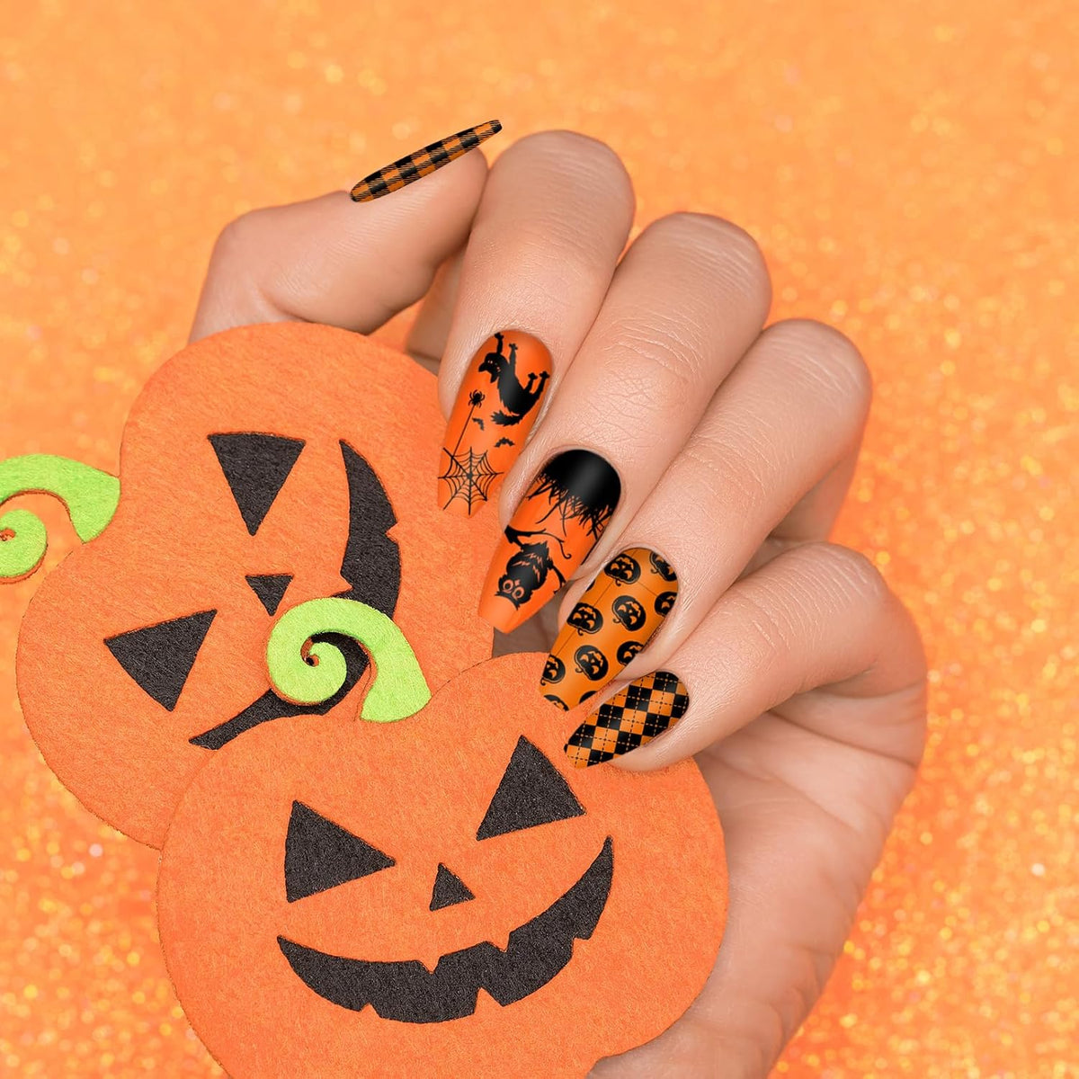 Whaline 10Pcs Halloween Nail Art Stamping Plate Kit Spooky Pumpkin Ghost Skull Plaid Design Nail