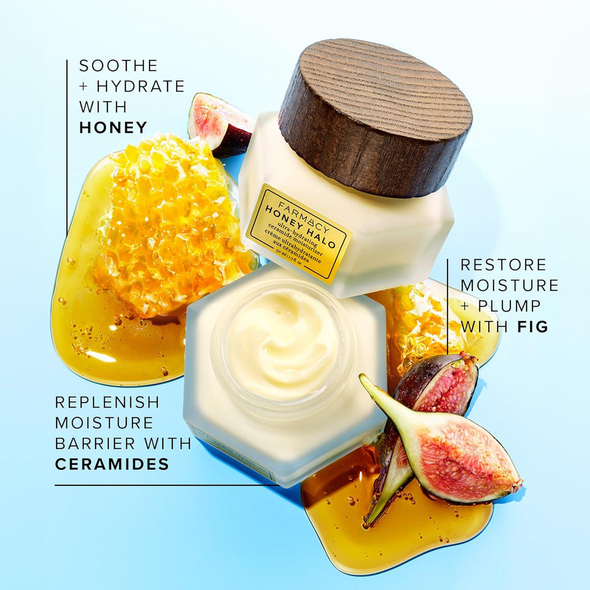 Farmacy Ceramide Face Moisturizer - Honey Halo Hydrating Facial Moisturizer for Dry Skin - Plumps