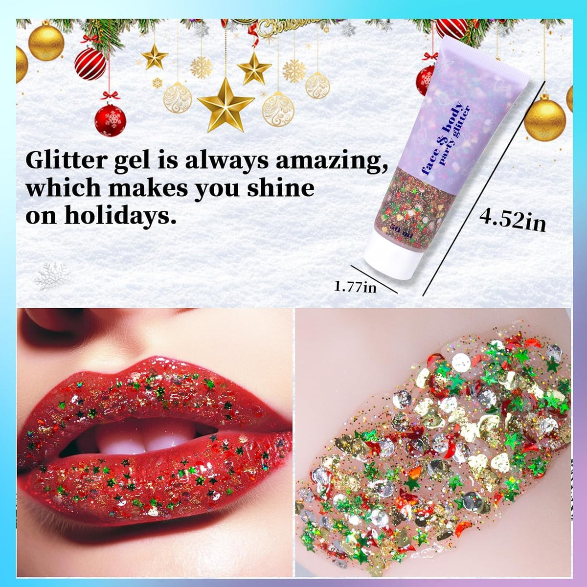 DAGEDA Body Glitter Gel, Face Glitters Body Gel Sequins Shimmer Liquid Eyeshadow, Chunky Glitter