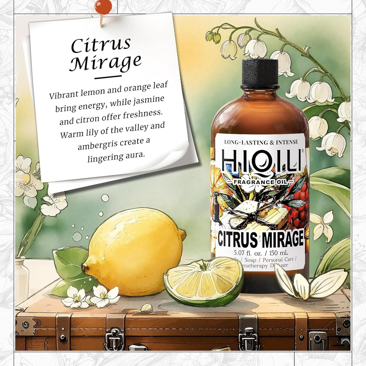 HIQILI Citrus Mirage Fragrance Oil for Candle & Soap Making, Perfect for Scent Diffuser &