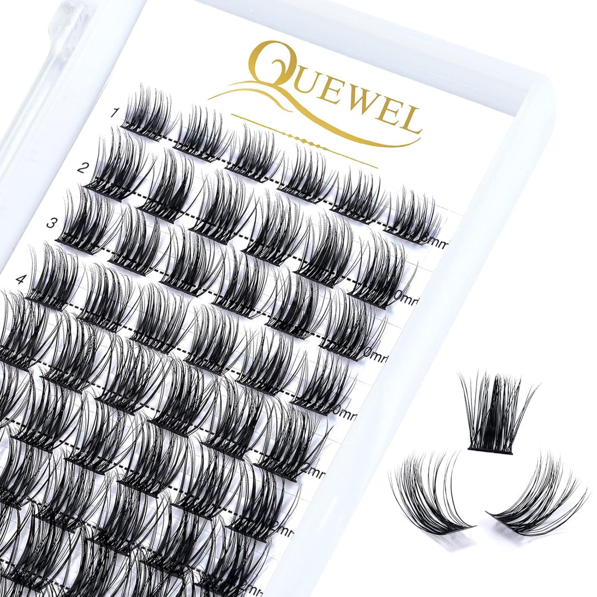 QUEWEL Cluster Lashes 72 Pcs Wide Stem Individual Lashes C/D Curl 8-16mm Length DIY Eyelash