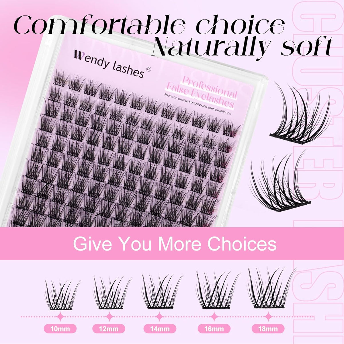 WENDY Lashes Clusters Kit DIY Eyelash Extension with Eyelash Curler Black Cluster Eyelash