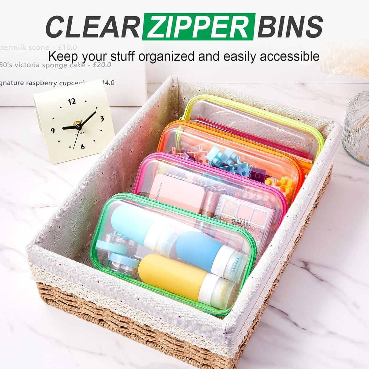 Hoolerry 4 Pcs Hard Clear Zipper Case Makeup Bags Plastic Pencil Pouch Transparent Storage Box