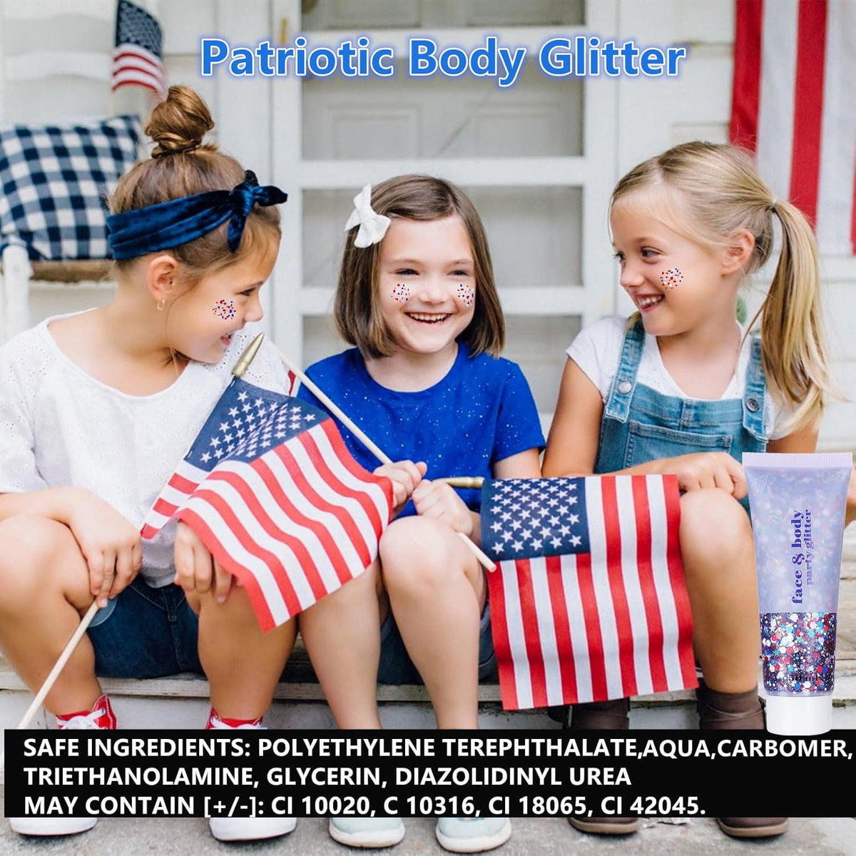 Go Ho Red White and Blue Body Glitter,Patriotic Pride Face Glitter Gel,4th of July Outfits for