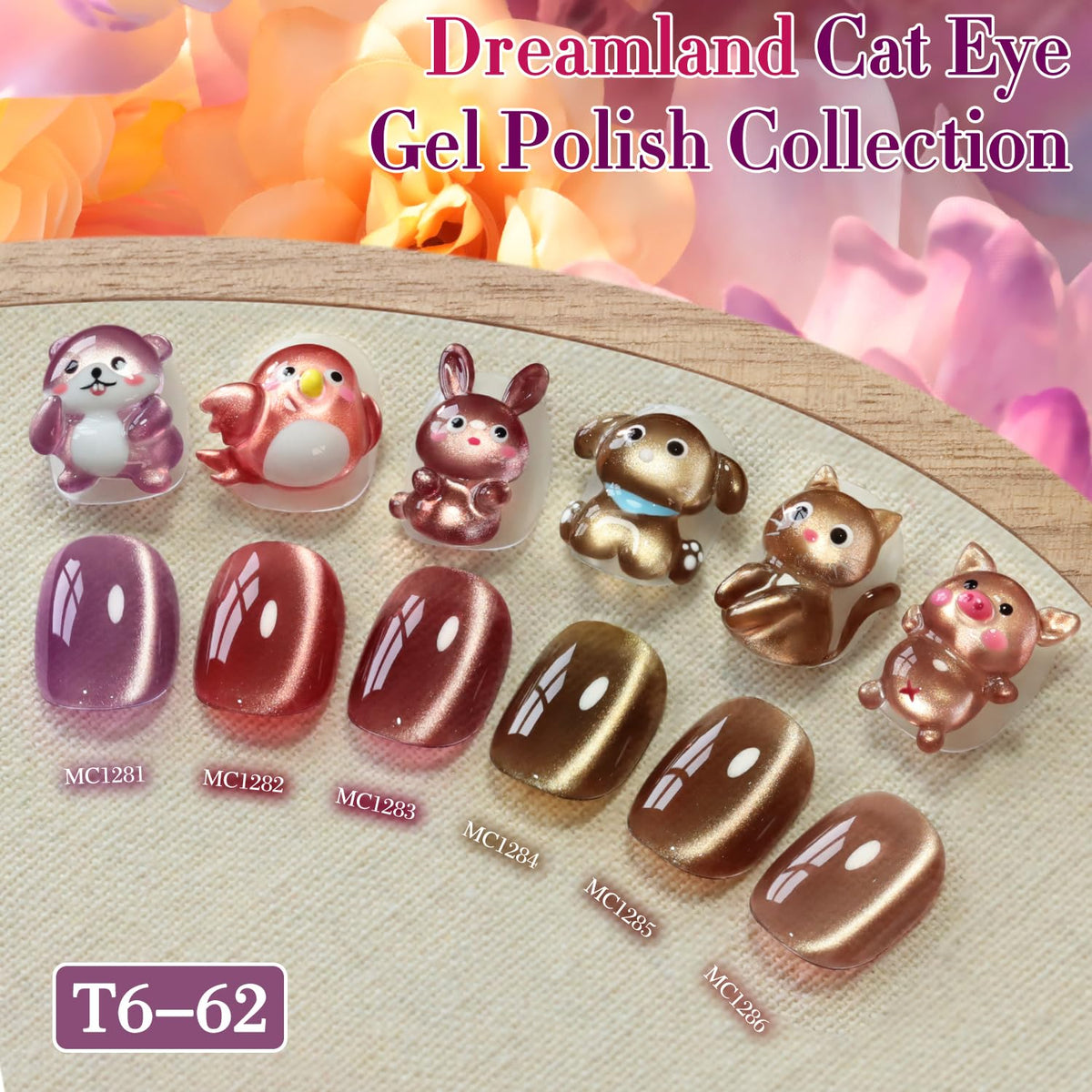 Double Rhythm Cat Eye Gel Nail Polish Set of 6 Same Color Same Bottle 0.5 Oz Shimmer Glitter with