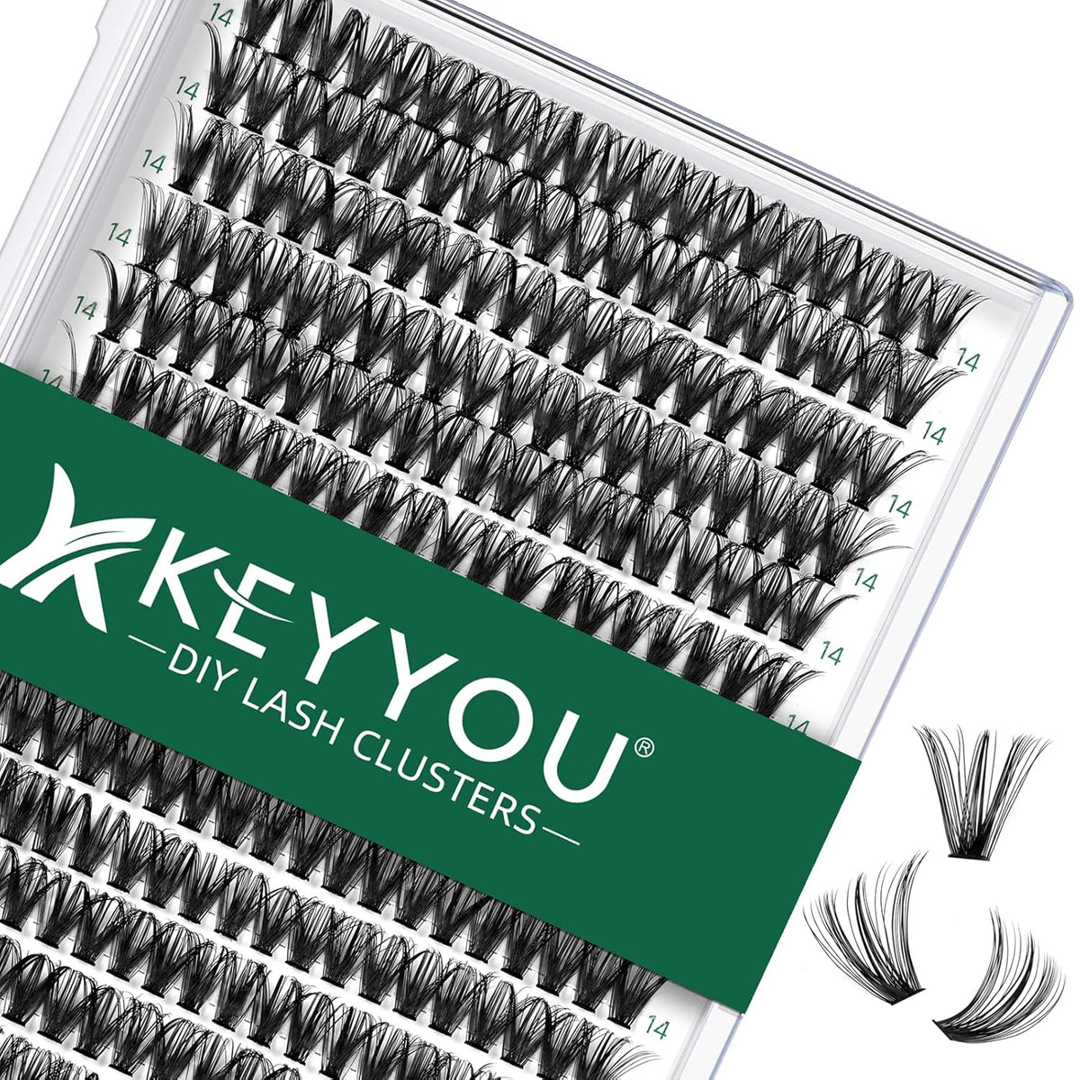 Lash Clusters 300pcs Individual Lashes 40D 0.07D Curl 14mm DIY Eyelash Extension KEYYOU Large Tray