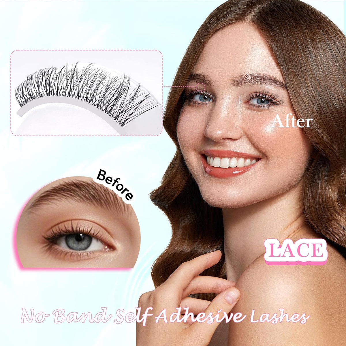 GAQQI Self Adhesive Eyelashes Clusters, No Glue Lash Clusters 10-16mm Wispy & Natural Cluster
