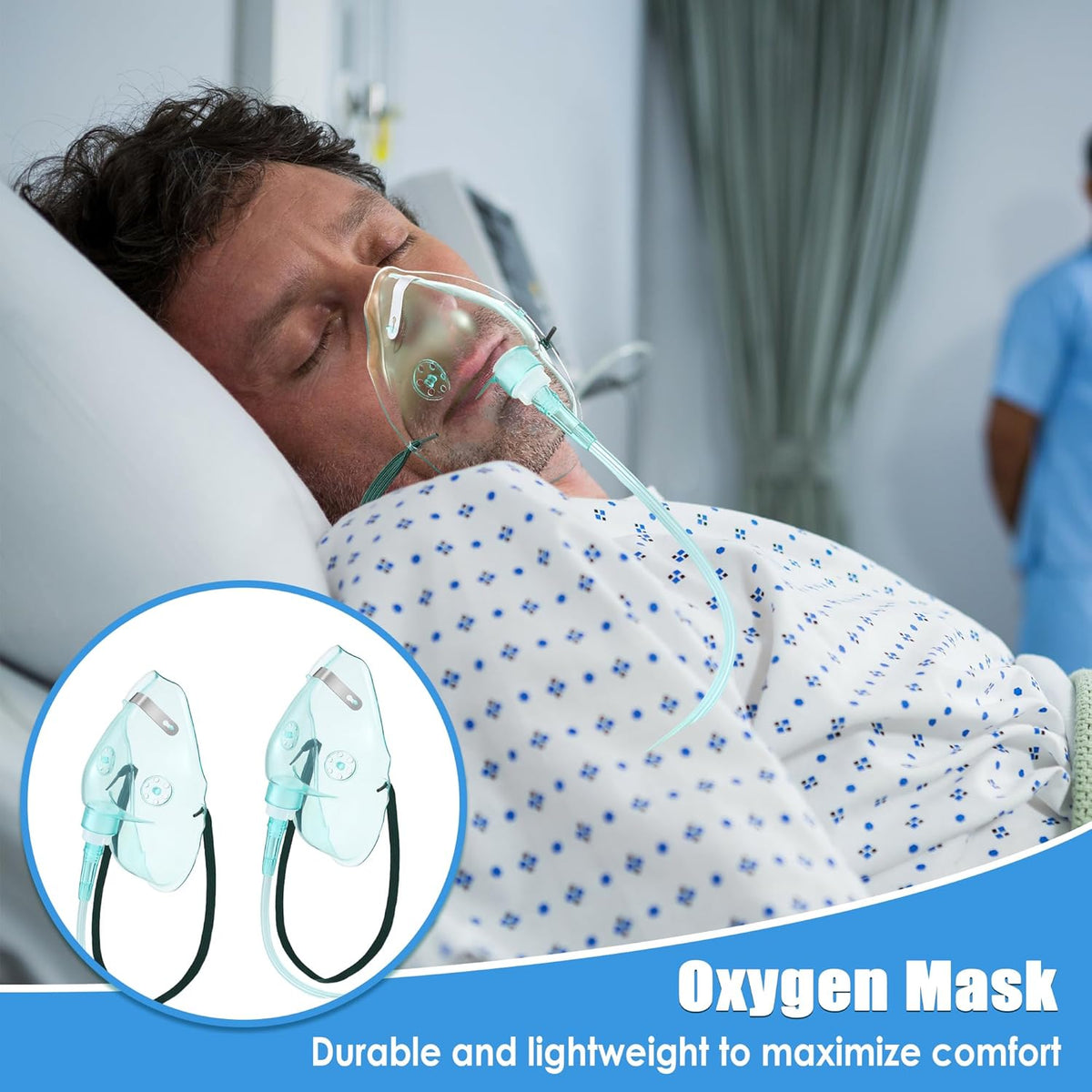 Geiserailie 2PCS L Oxygen Mask with 6.6 Ft Tubing and Adjustable Elastic Strap, Adult Oxygen Mask
