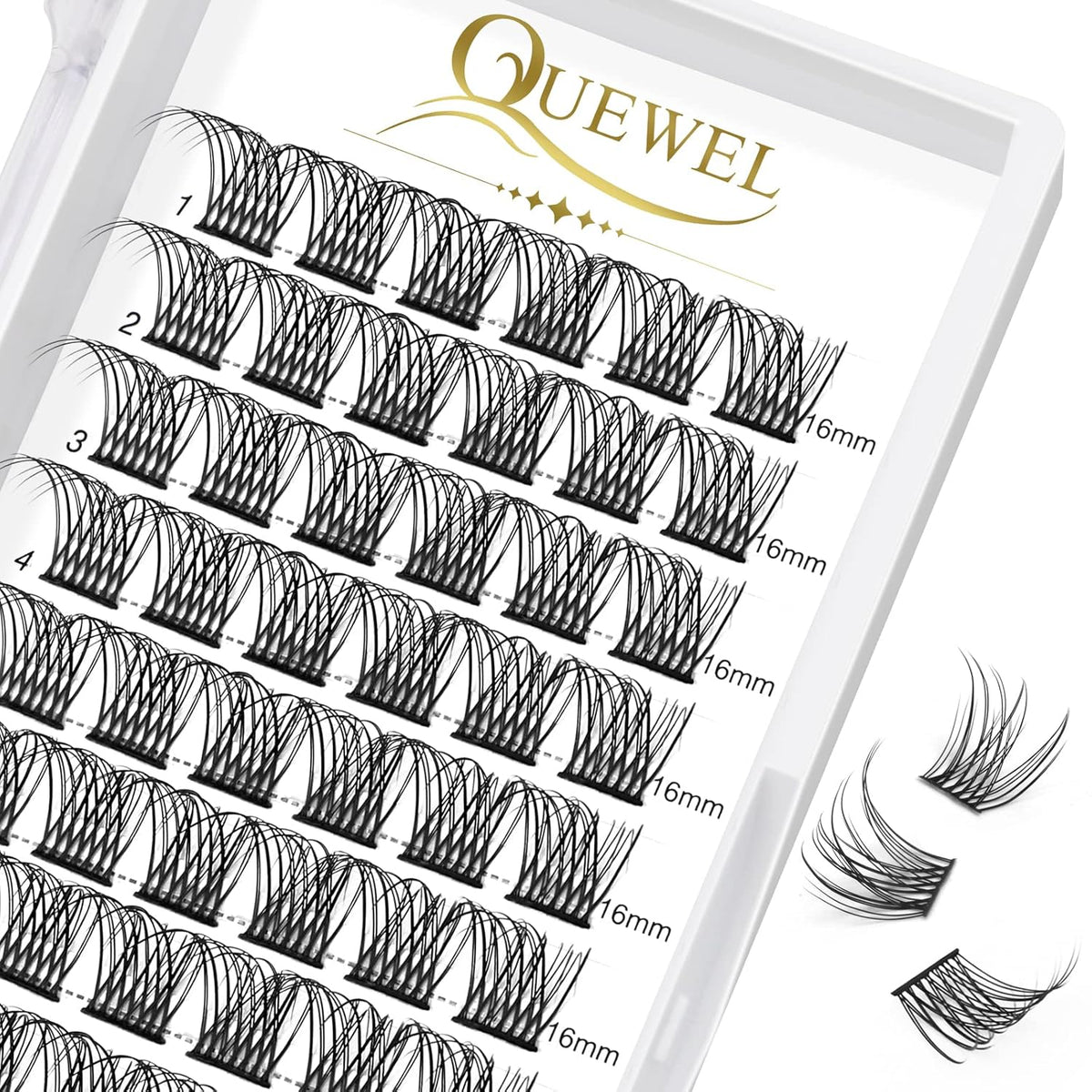 QUEWEL Lash Clusters 72 Pcs Cluster Lashes Wide Stem Eyelash Clusters C/D Curl 8-16mm DIY Eyelash
