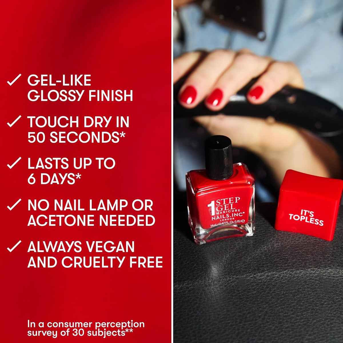 Nails Inc It's Topless Gel-Like Nail Polish, 4-in-1 Base Coat, Treatment, Color & Top Coat, Long