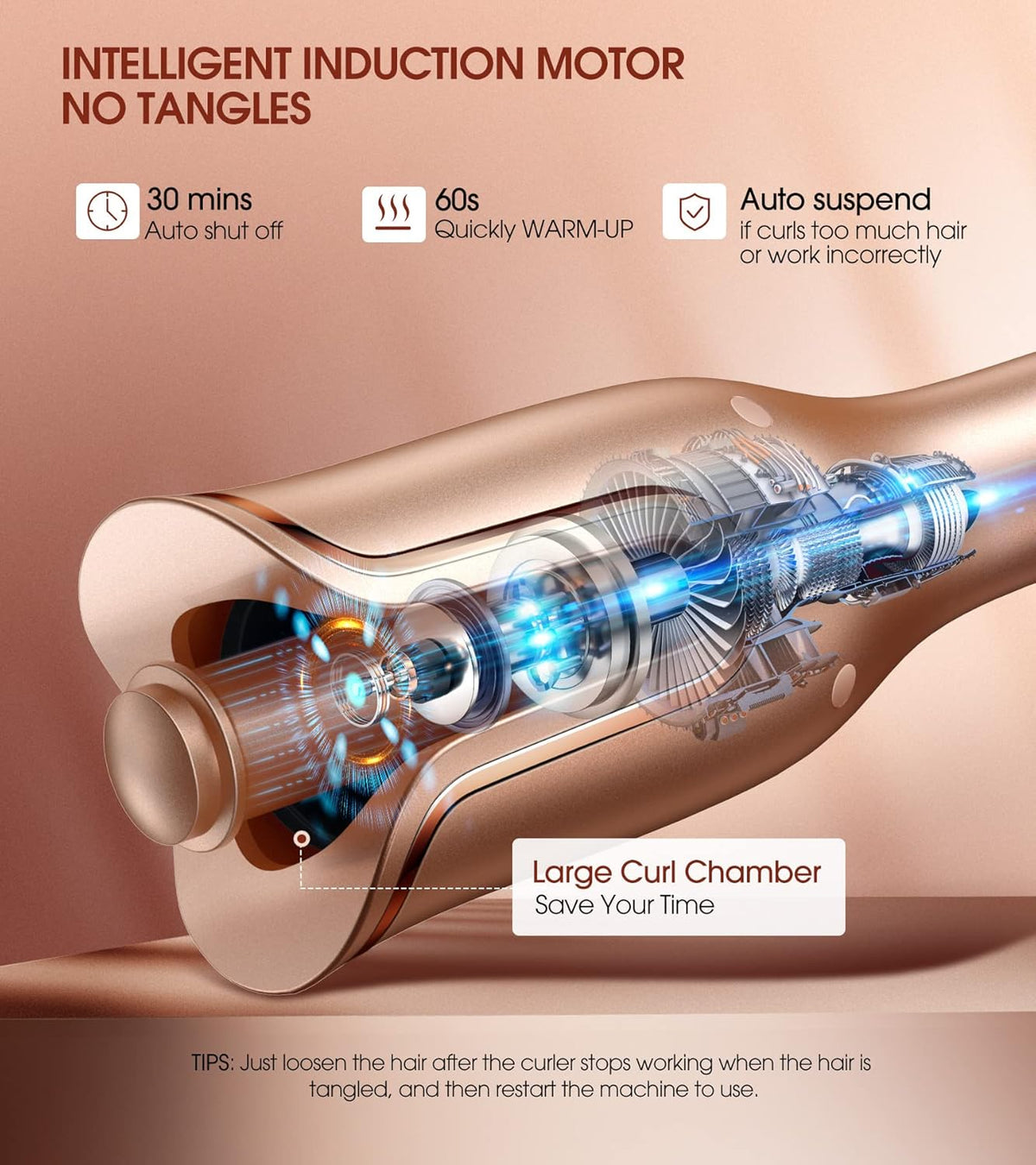 Automatic Curling Iron, Professional Automatic Hair Curler with 1" Curling Wand Large Slot & 4