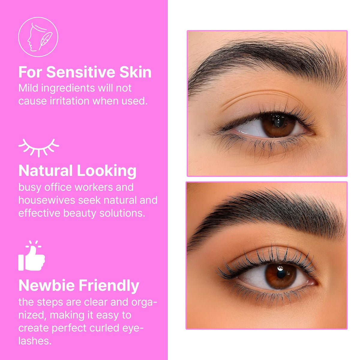 Korean Lash Lift Kit - 5 Sets Eyelash Curling Perm with Upgraded Glue, Easy for Beginner &
