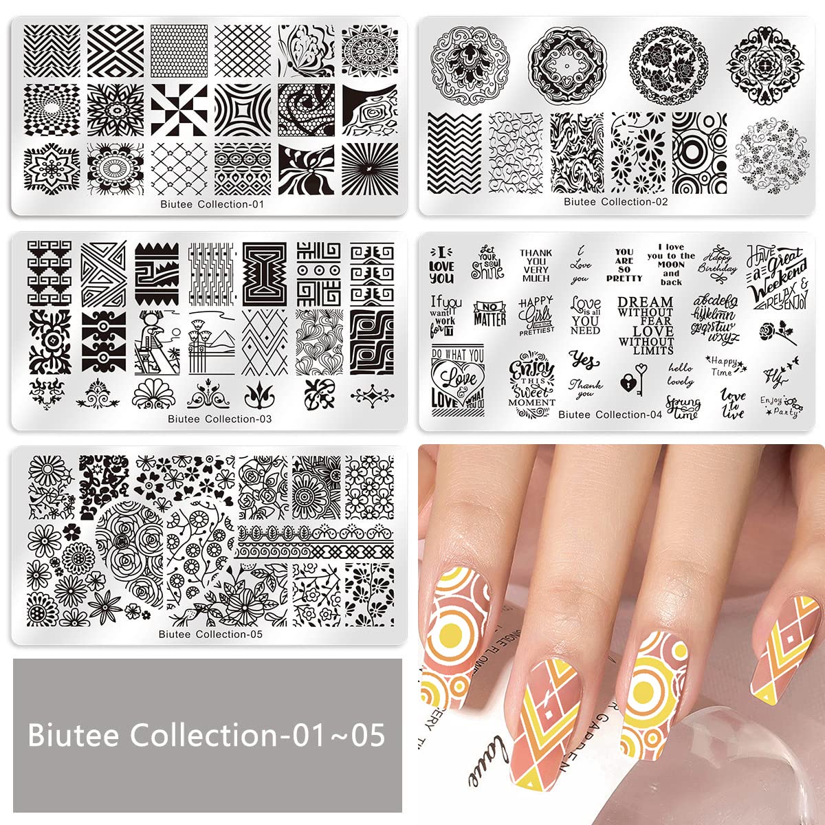 Biutee 19pcs Nail Stamp Plates set 15 plate 1Stamper 2Scraper 1storage bag Nails Art Stamping Plate