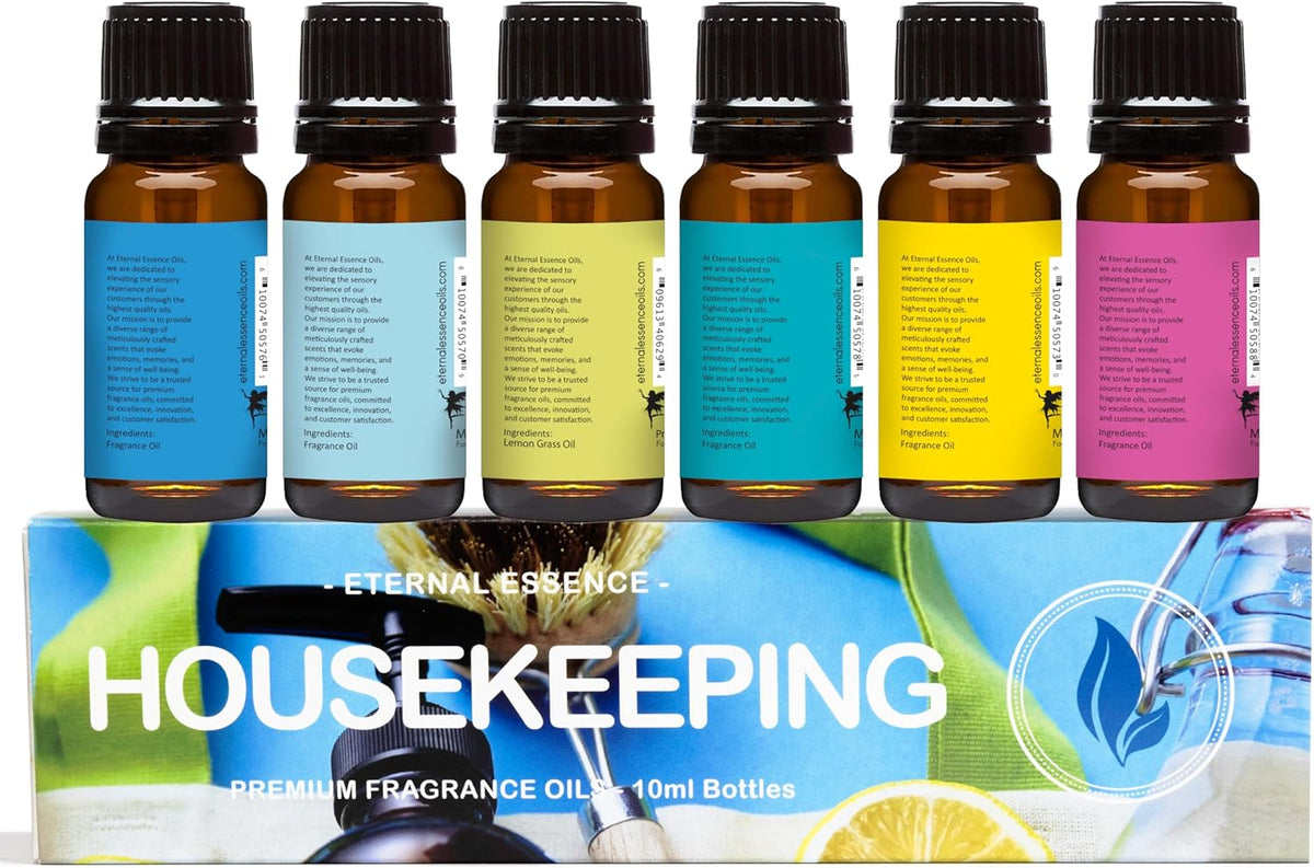Eternal Essence Oils Housekeeping Set of 6 Premium Fragrance Oils - Includes Clean Cotton, Lemon