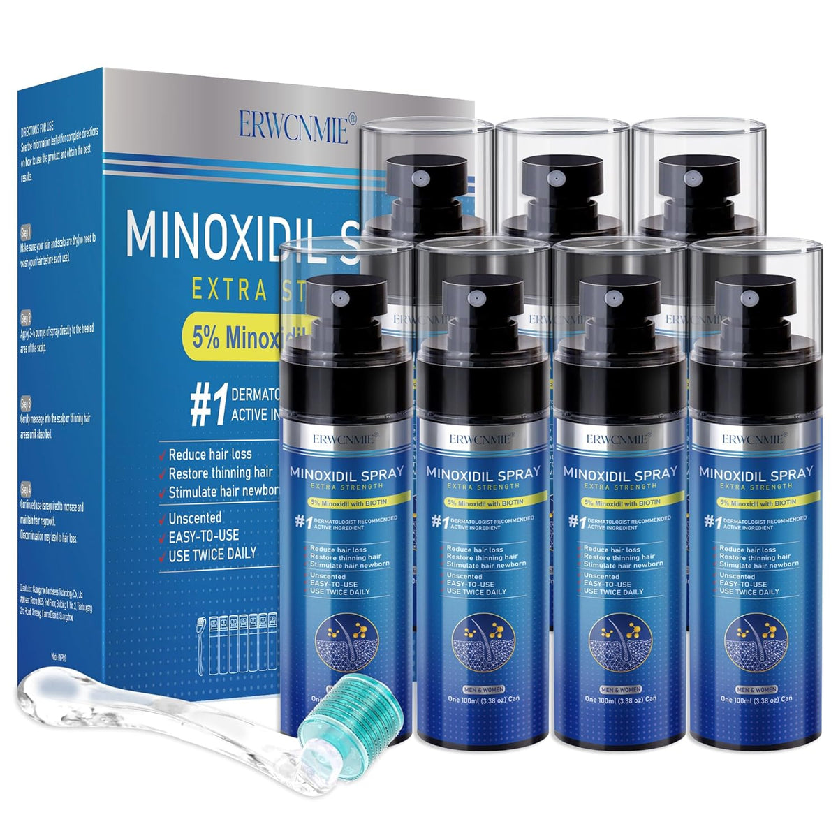 5% Minoxidil Spray for Men and Women-7 pack, Infused with Biotin, Beard Growth, Extra Strength