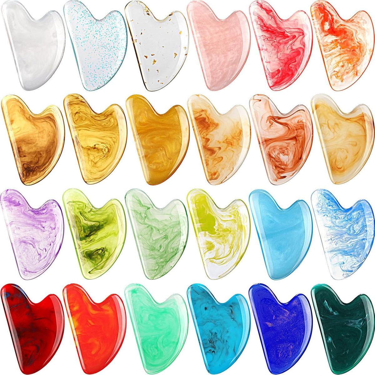 Sherr 24 Pcs Gua Sha Facial Tool Resin Gua Sha Massage Tool Heart Shaped Gua Sha Stone Guasha Board