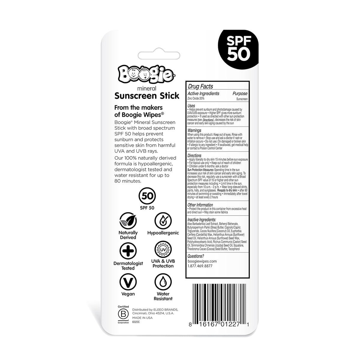 Baby Sunscreen Stick by Boogie Block, Mineral Sunscreen SPF 50, Travel Size Sunblock for Kids, Zinc