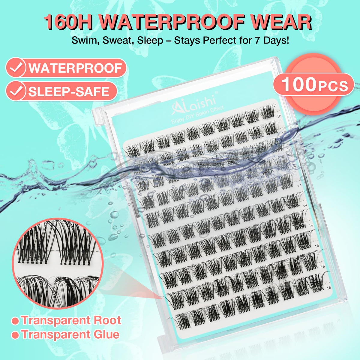 No Glue Needed Lashes, Self Adhesive Eyelashes, DIY Lash Eyelash Extensions Kit 10‑18mm,100pcs