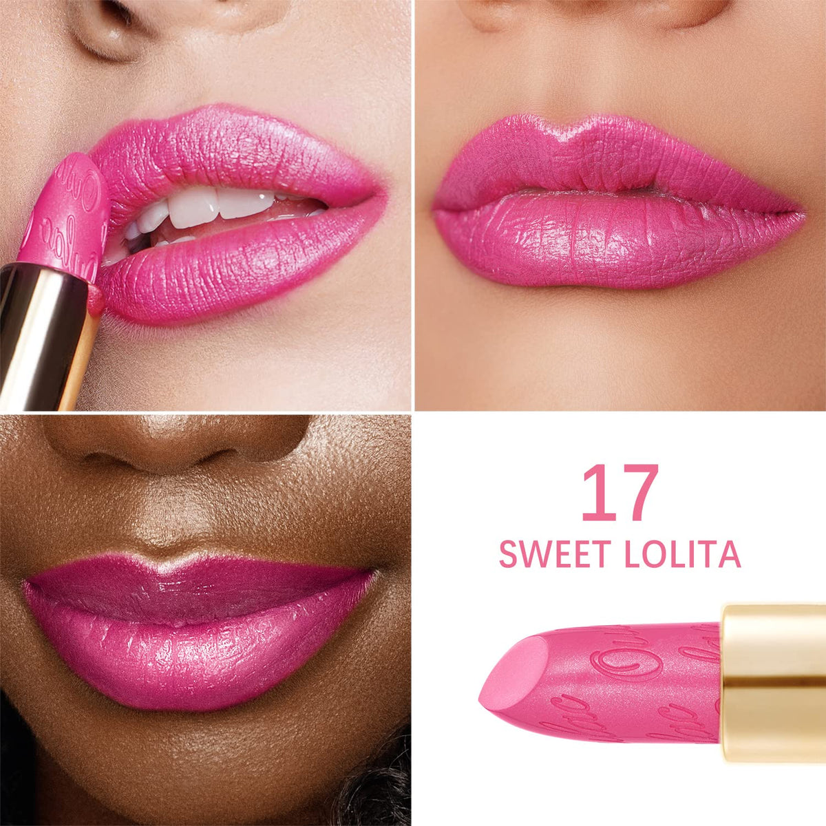 Oulac Hot Pink Lipstick for Women with Metallic 3D Shine Lightweight Hydrating Formula, High Impact