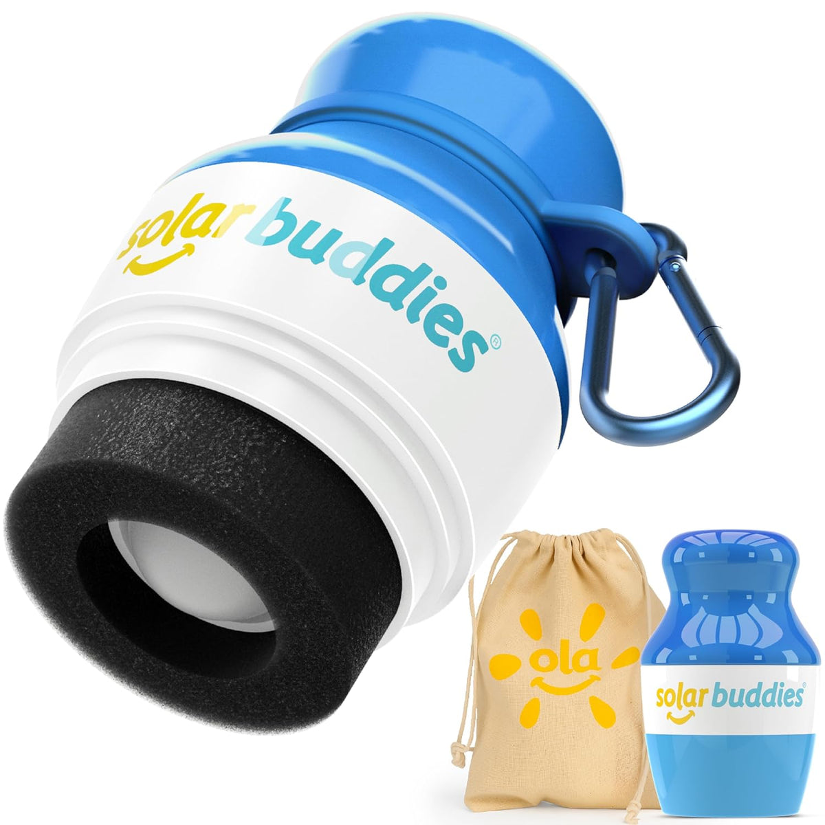 Solar Buddies Bag Bundle & Carabina Clip - Full Blue - Refillable Roll on Sponge Sunscreen