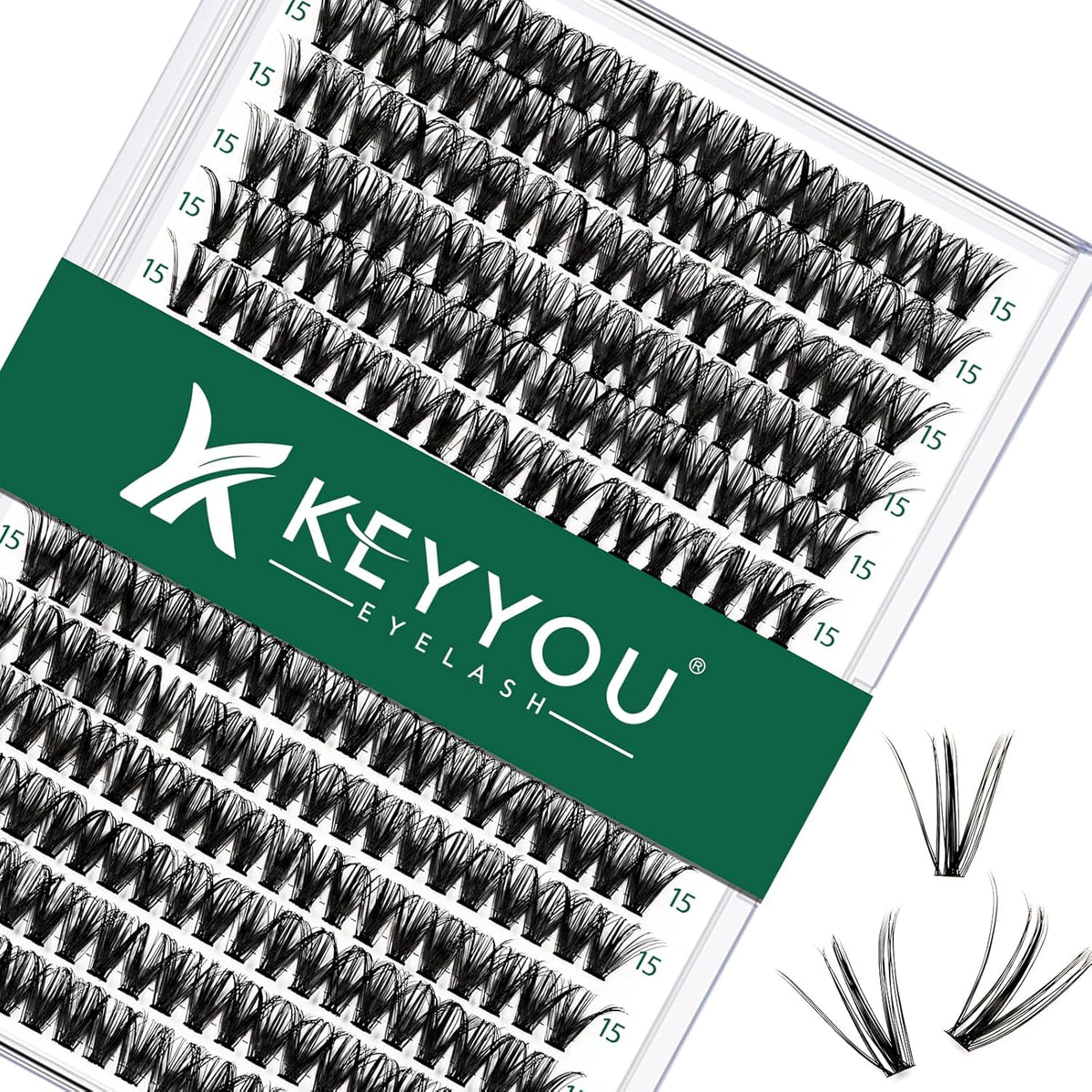 Lash Clusters 300pcs Individual Lashes 40D 0.07C Curl 15mm DIY Eyelash Extension KEYYOU Large Tray