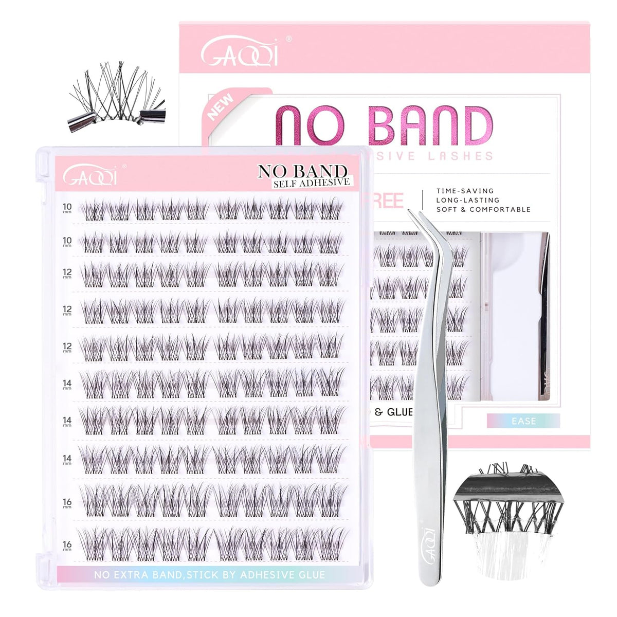 GAQQI Self Adhesive Eyelash Clusters, Natural Look No Glue Lashes 10-16mm, No Band Self Adhesive