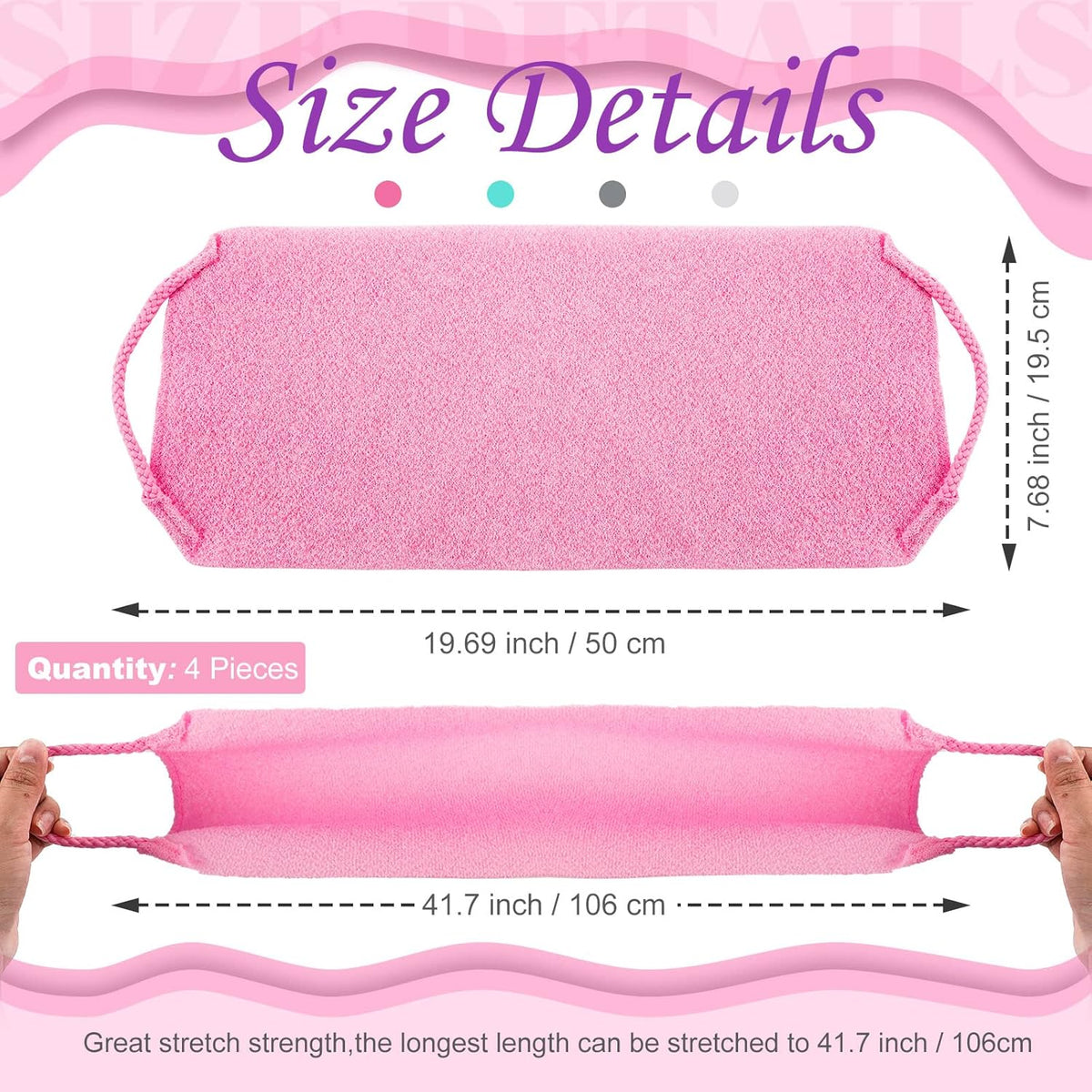 Moukeren Exfoliating Back Scrubber with Handles 4 Pack Nylon Back Exfoliator Extended Length