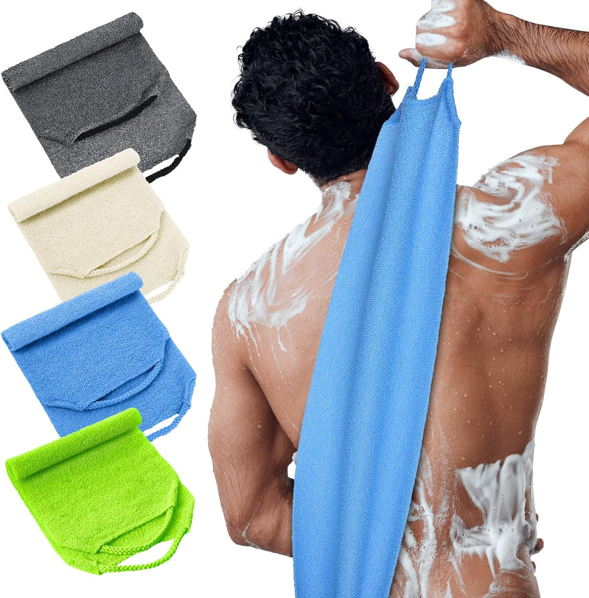 Moukeren Exfoliating Back Scrubber with Handles 4 Pack Nylon Back Exfoliator Extended Length