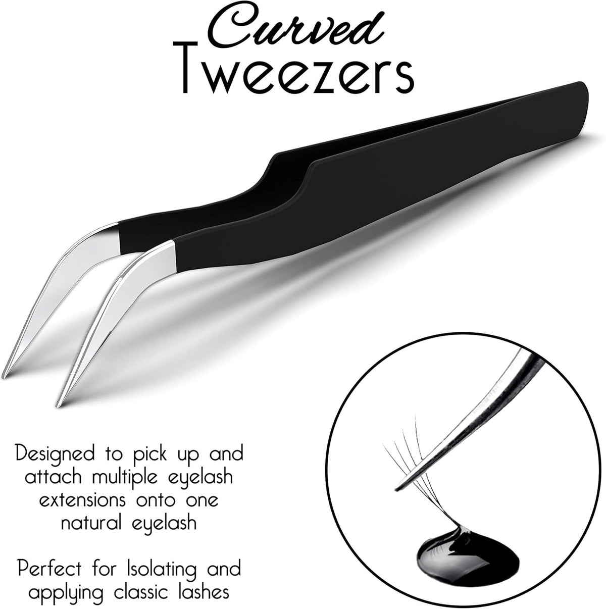 SIVOTE Lash Tweezers for Eyelash Extensions for Volume, Isolation & Classic Lashes, 3 Pack, Black