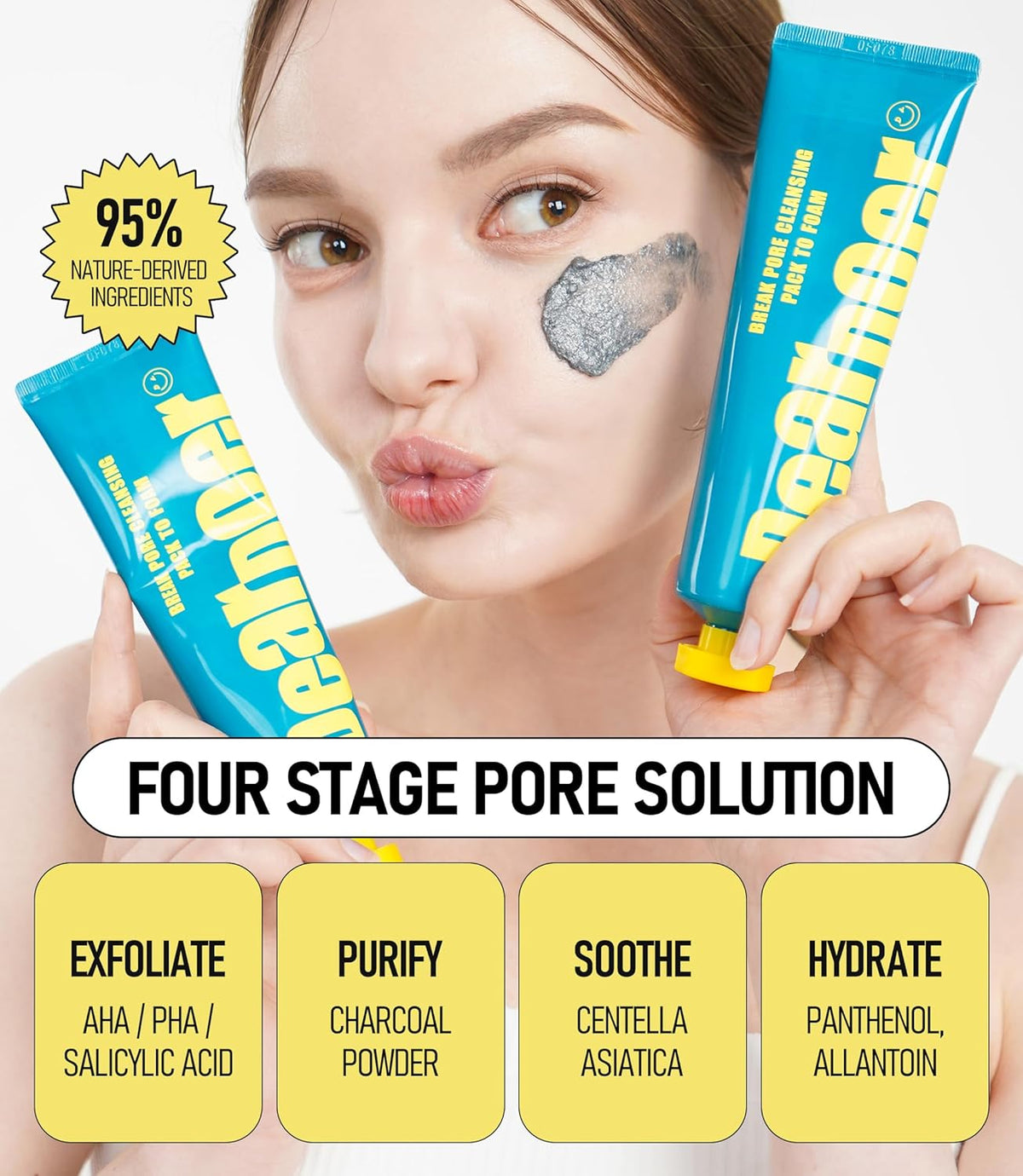 Break Pore Cleansing Pack to Foam – 3-in-1 Korean Skin Care Wash-Off Mask & Exfoliator & Cleanser