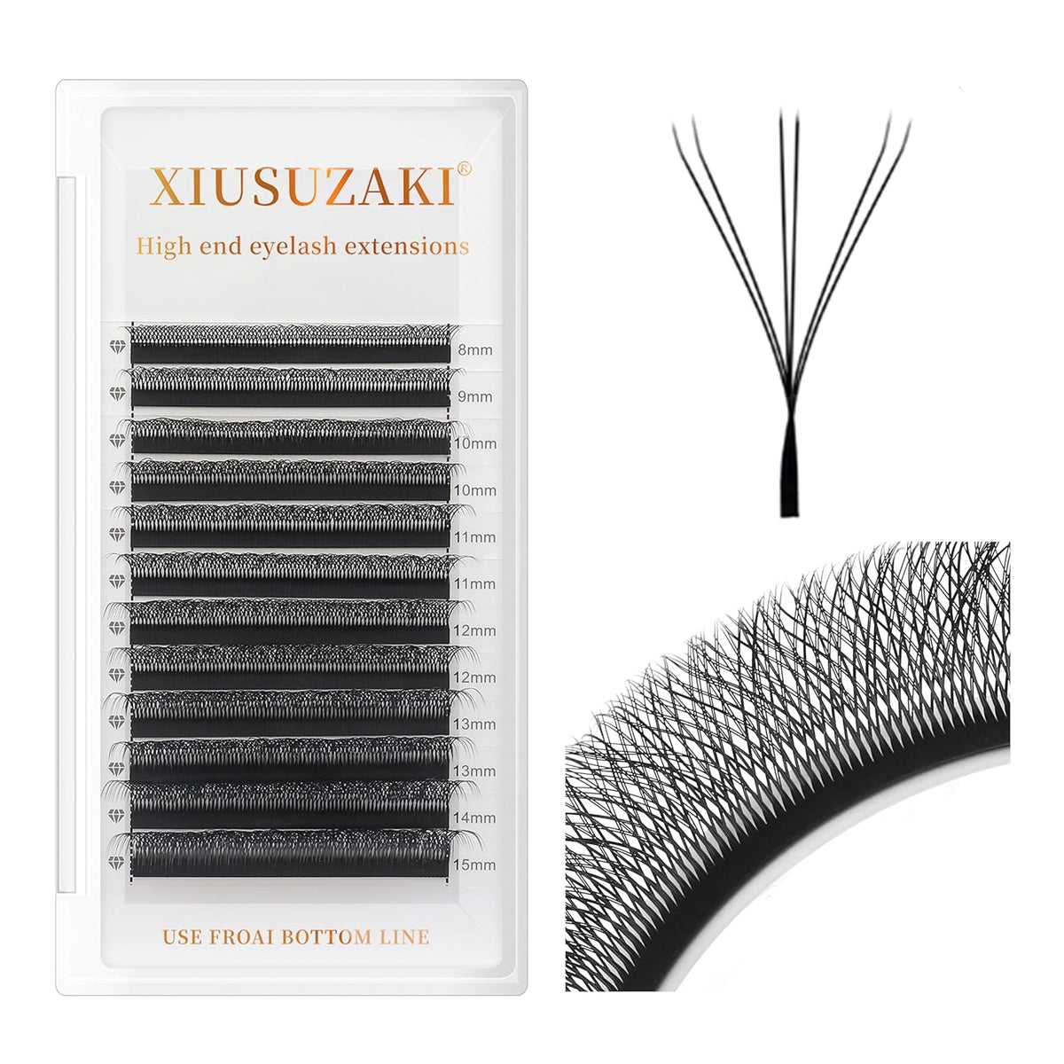 Lash Extensions Double Tips 3D Eyelash Extensions W Shape 0.07mm Thickness C Curl Mix 8-15mm