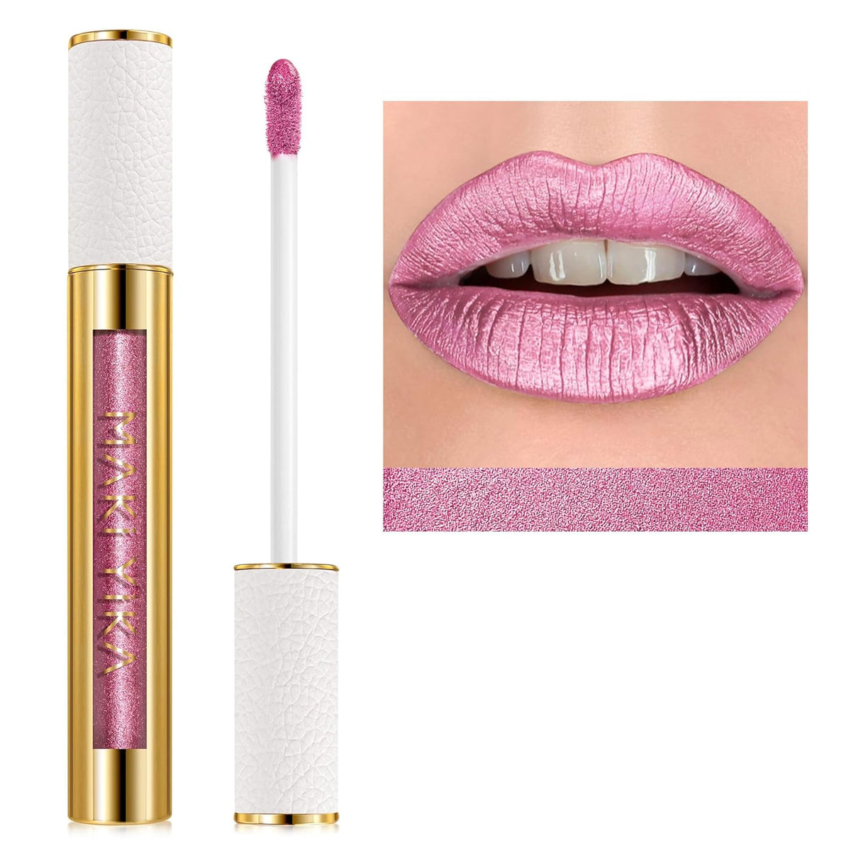 MAKI YIKA Pink Lipstick for Women Metallic Lipsticks Glitter Long Lasting Lipstick No Smudge No