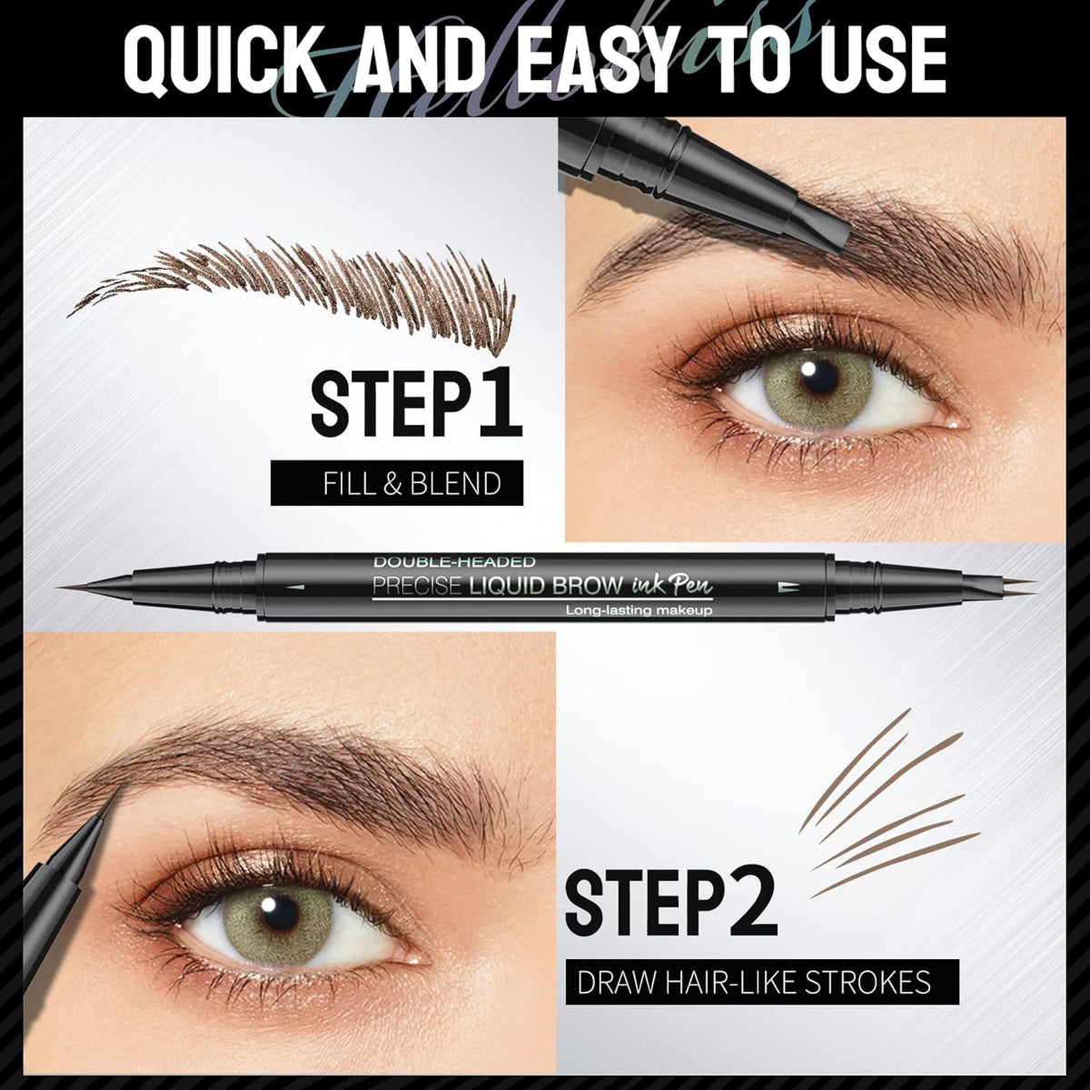Eyebrow Pencil, Eyebrow Pen with Double-Brush Tip 2-in-1 Eyeliner Dual-Ended Microblading Long
