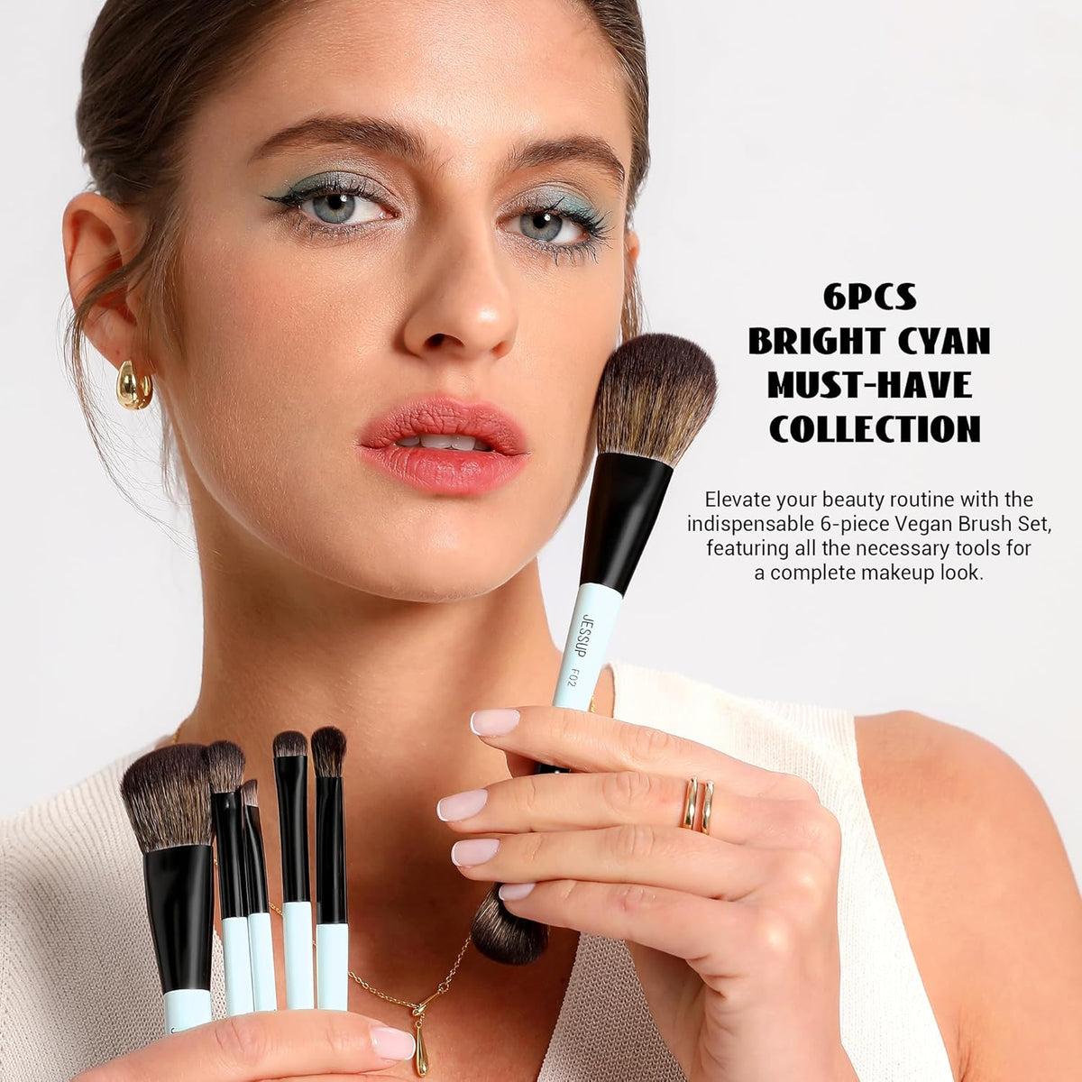 Jessup Makeup Brush Set 6pcs Double Sided Makeup Brushes Foundation Contour Blush Highlight