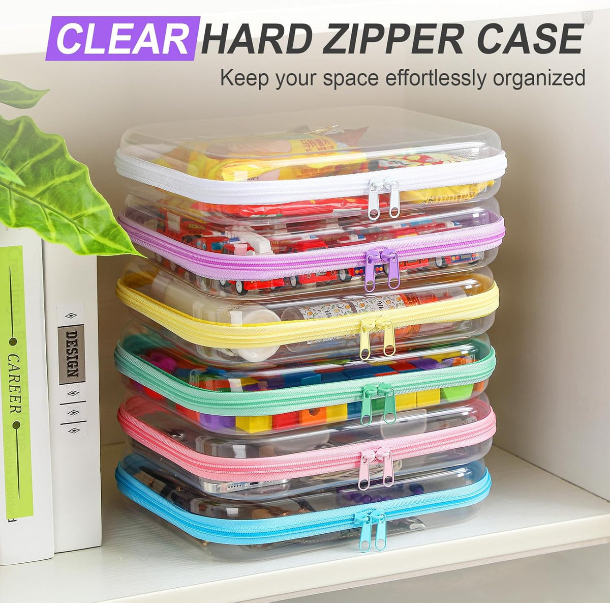 Sanwuta 6 Pcs Clear Hard Zipper Case Pencil Pouches Hard Plastic Zipper Pouches Makeup Bag