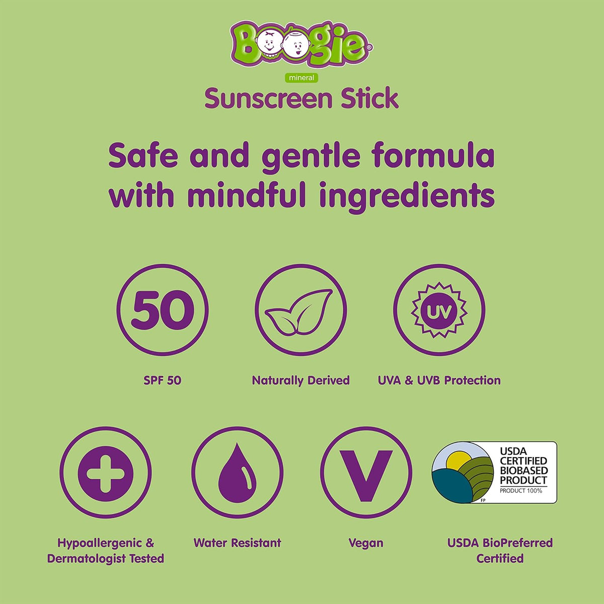Baby Sunscreen Stick by Boogie Block, Mineral Sunscreen SPF 50, FSA/HSA Eligible, Travel Size