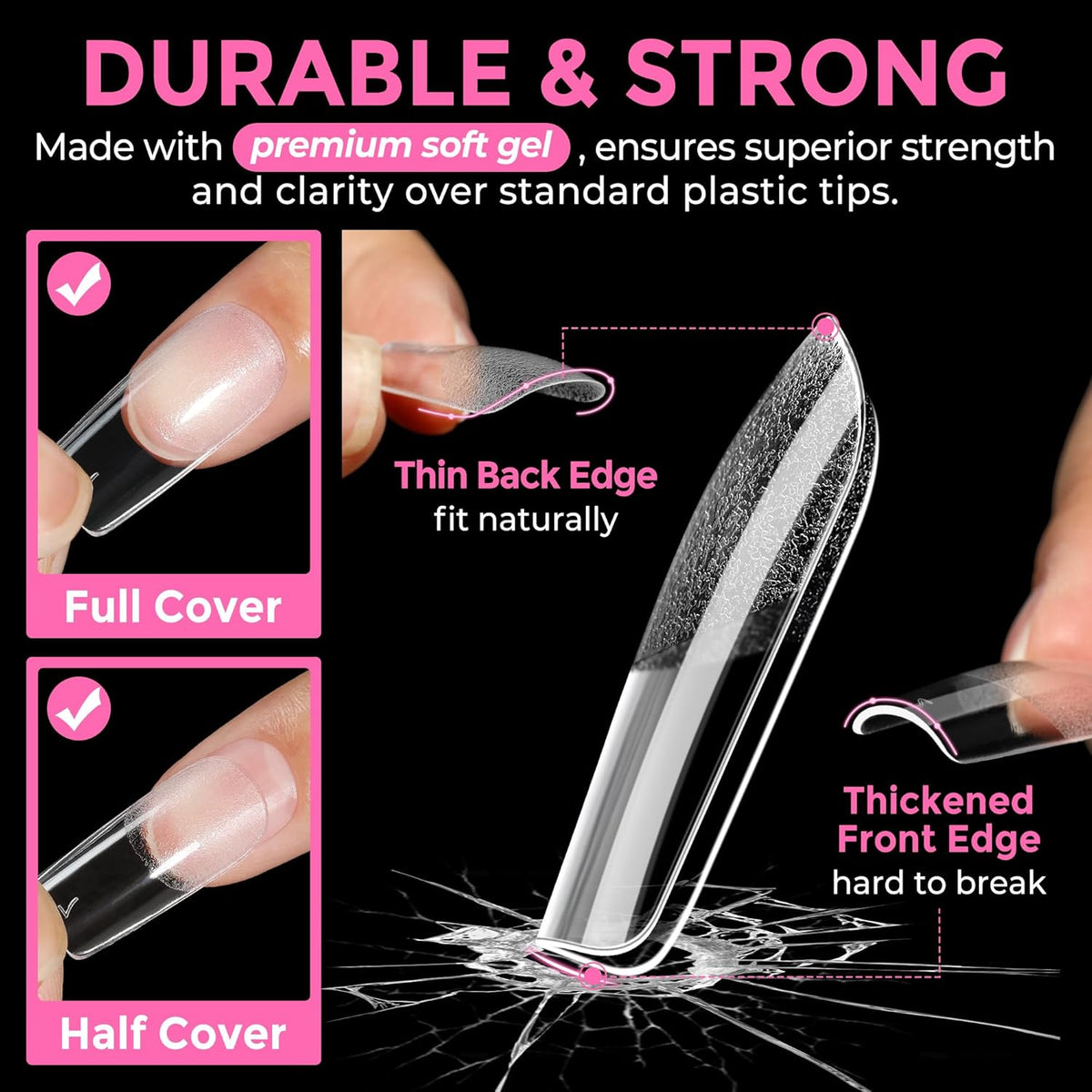 UNA GELLA Medium Square Nail Tips: 216pcs Square Press on Nails Pre-shape Clear Nails Tips for Full
