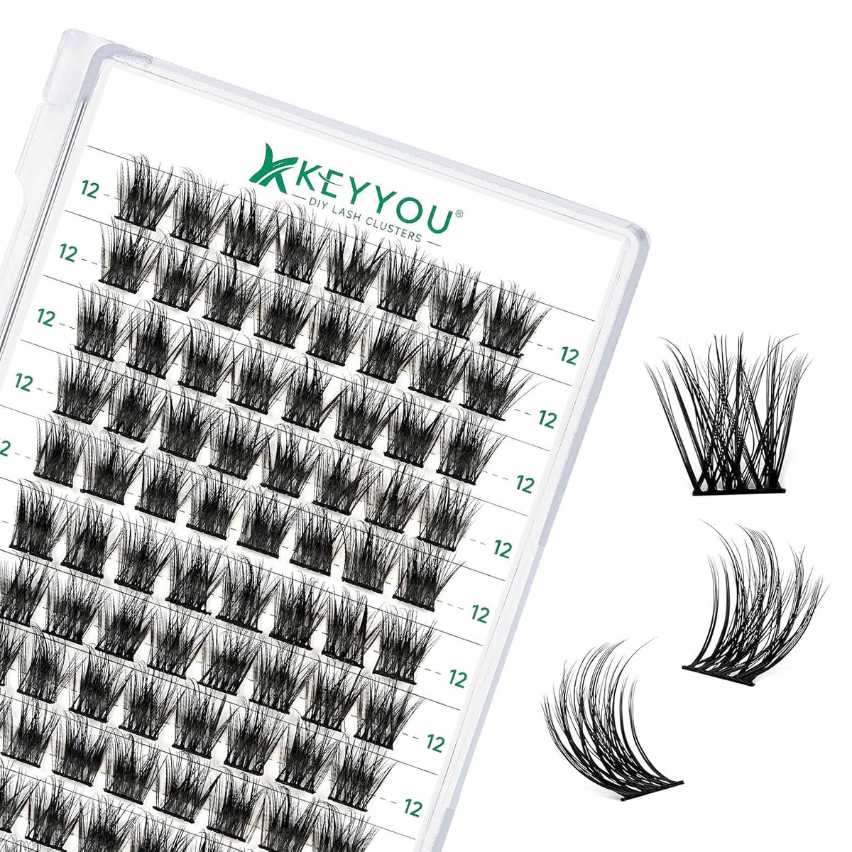 Lash Clusters 96pcs Individual Lashes D Curl 12mm Eyelash Clusters KEYYOU Volume Wispy Lash