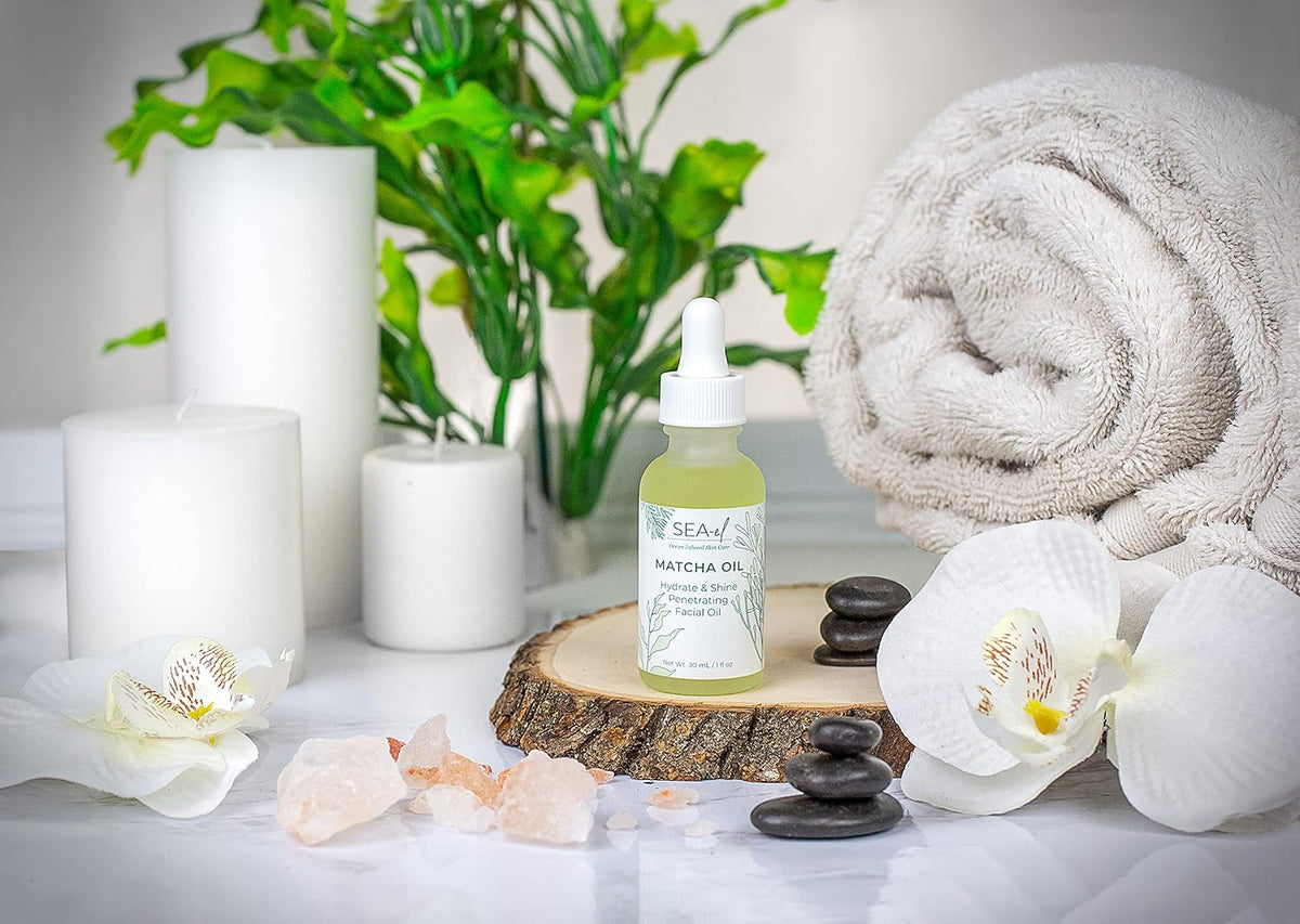 Sea-El Matcha Face Oil Skincare - Hydrating Glow Green Tea & Sea Kelp Facial Oil Blend - Calming &
