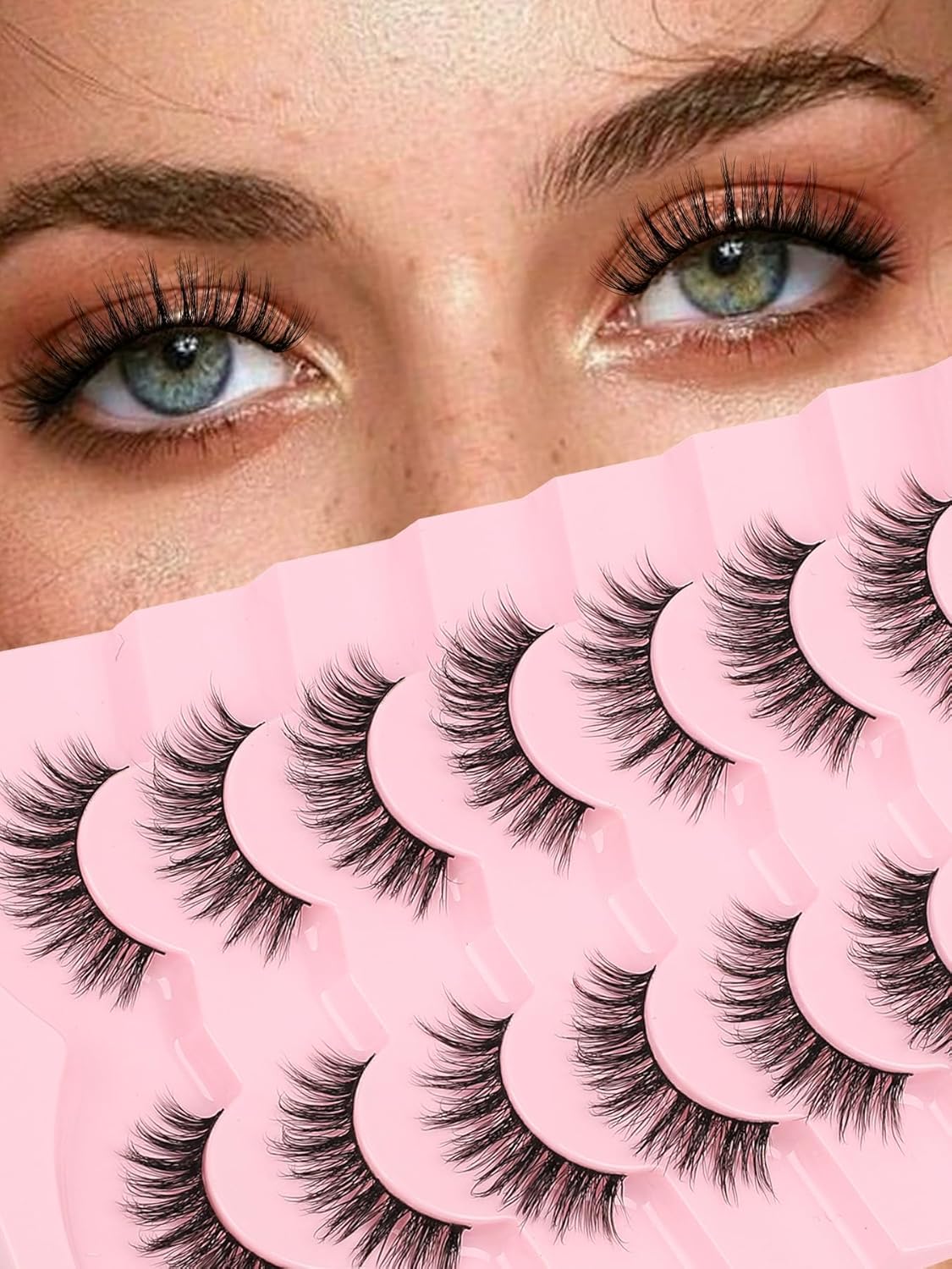 False Lashes Wispy Eyelashes Natural Look 15MM Fake Eyelash with 0.1MM Thin Band Lightweight 3D